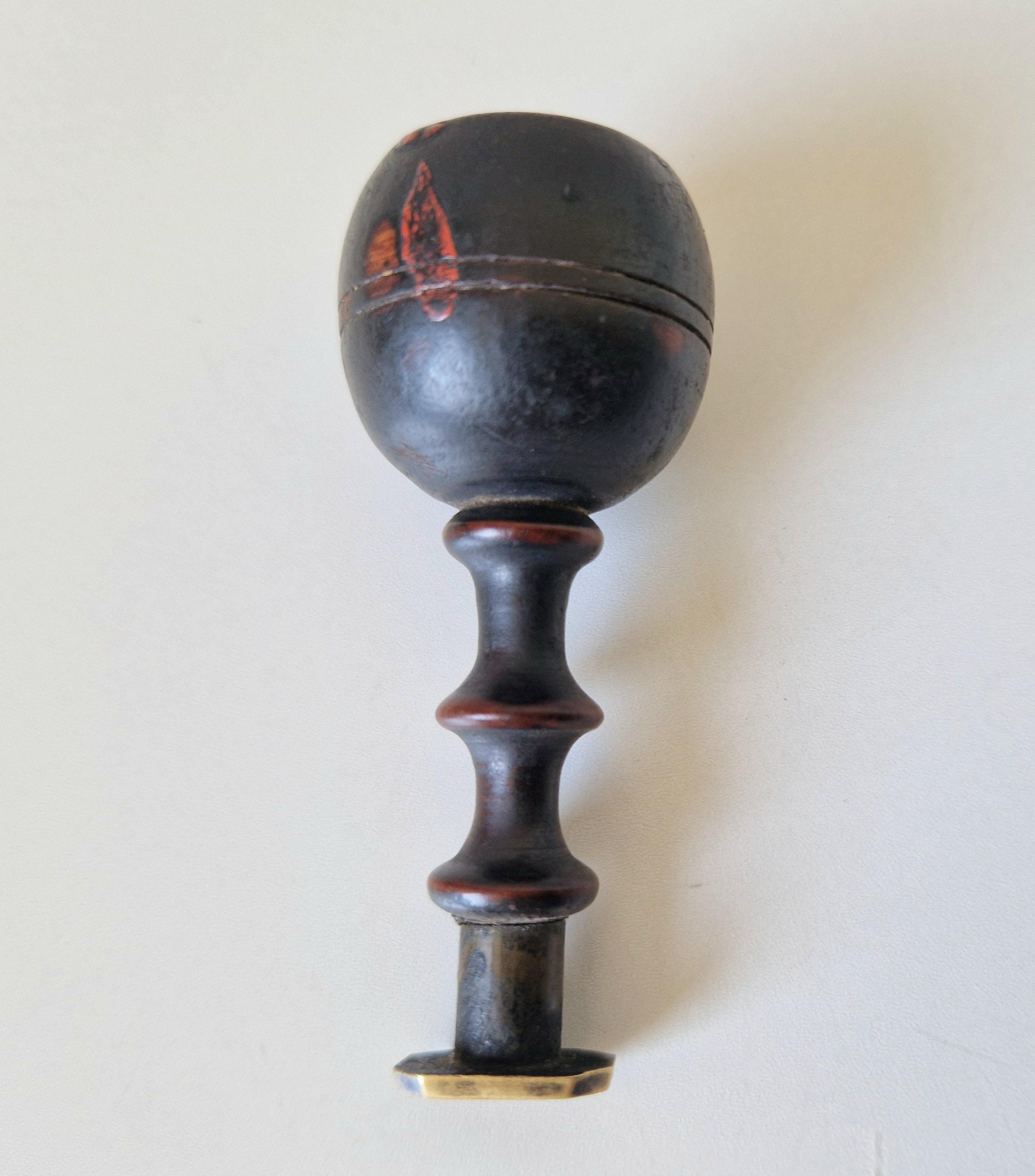 Antique Georgian Turned Fruitwood Treen & Brass Wax Seal Stamp Initials 'JWB'