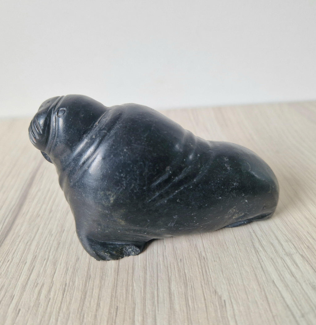 Authentic Carved Stone Inuit Walrus Figure by Sillassi Tuki Mid 20th Century
