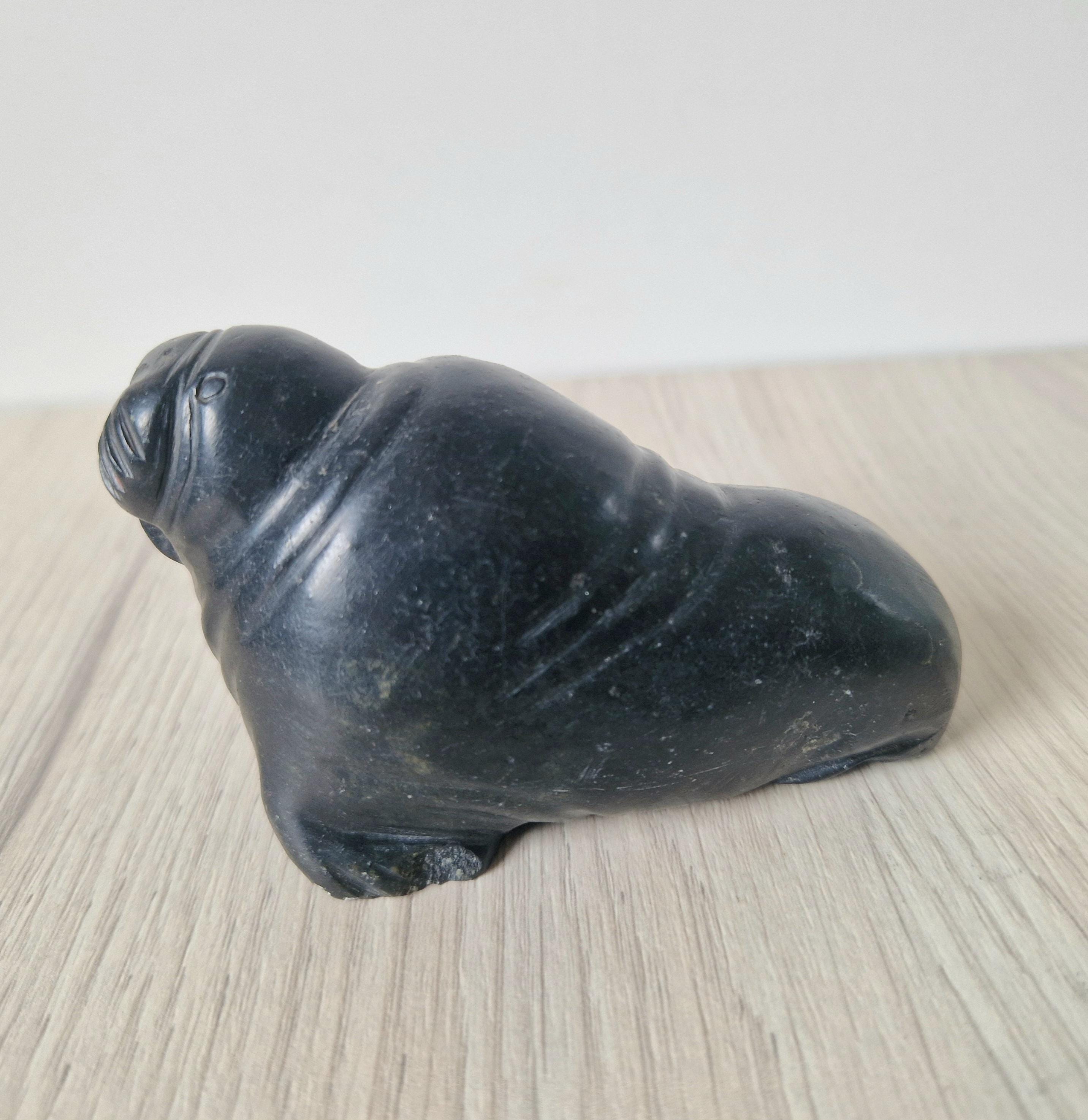 Authentic Carved Stone Inuit Walrus Figure by Sillassi Tuki Mid 20th Century