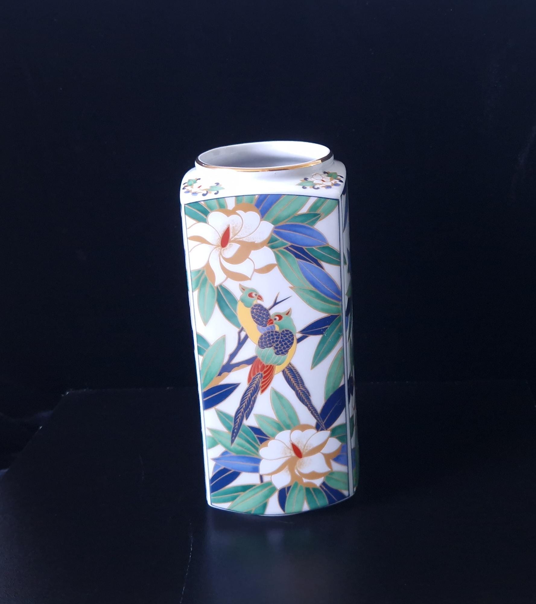 Vintage Takahashi Midcentury Tropicale Parrots Hand Painted Vase San Francisco