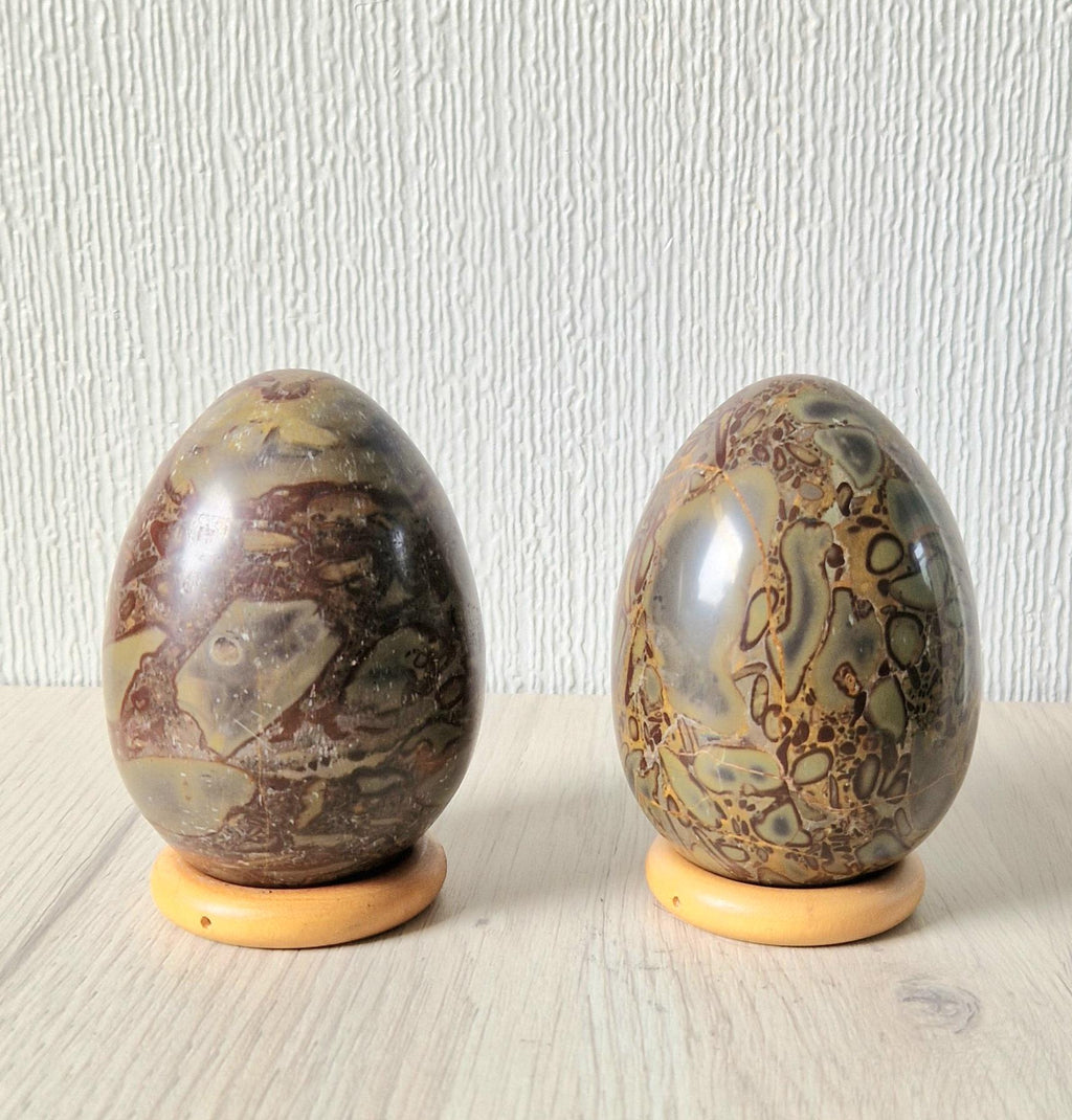 2 x Antique Large Cornish Serpentine Decorative Mineral Eggs 10cm (4 inch)