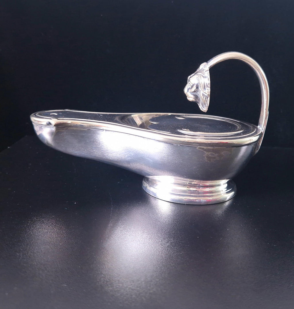Victorian Silver Plated Brass Oil Lamp Style Lion Mask Handle Spoon Warmer