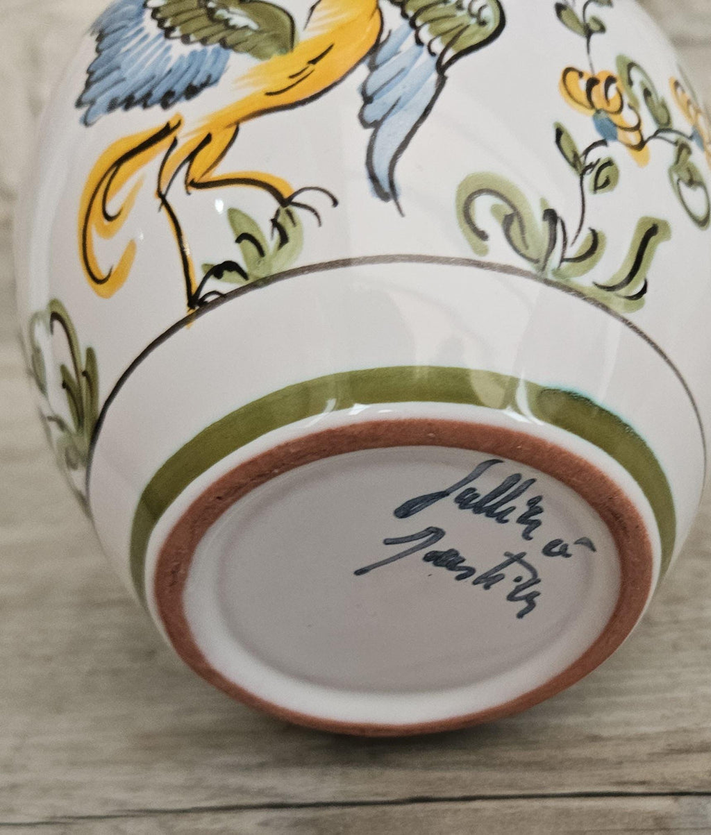 Vintage Faïence Small Flower Vase with Bird Detail Ceramic France Lallier Moustiers Vgc