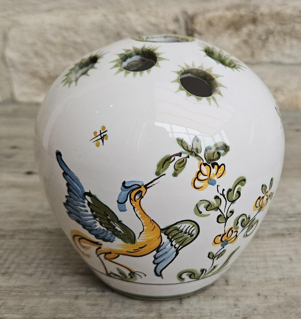 Vintage Faïence Small Flower Vase with Bird Detail Ceramic France Lallier Moustiers Vgc