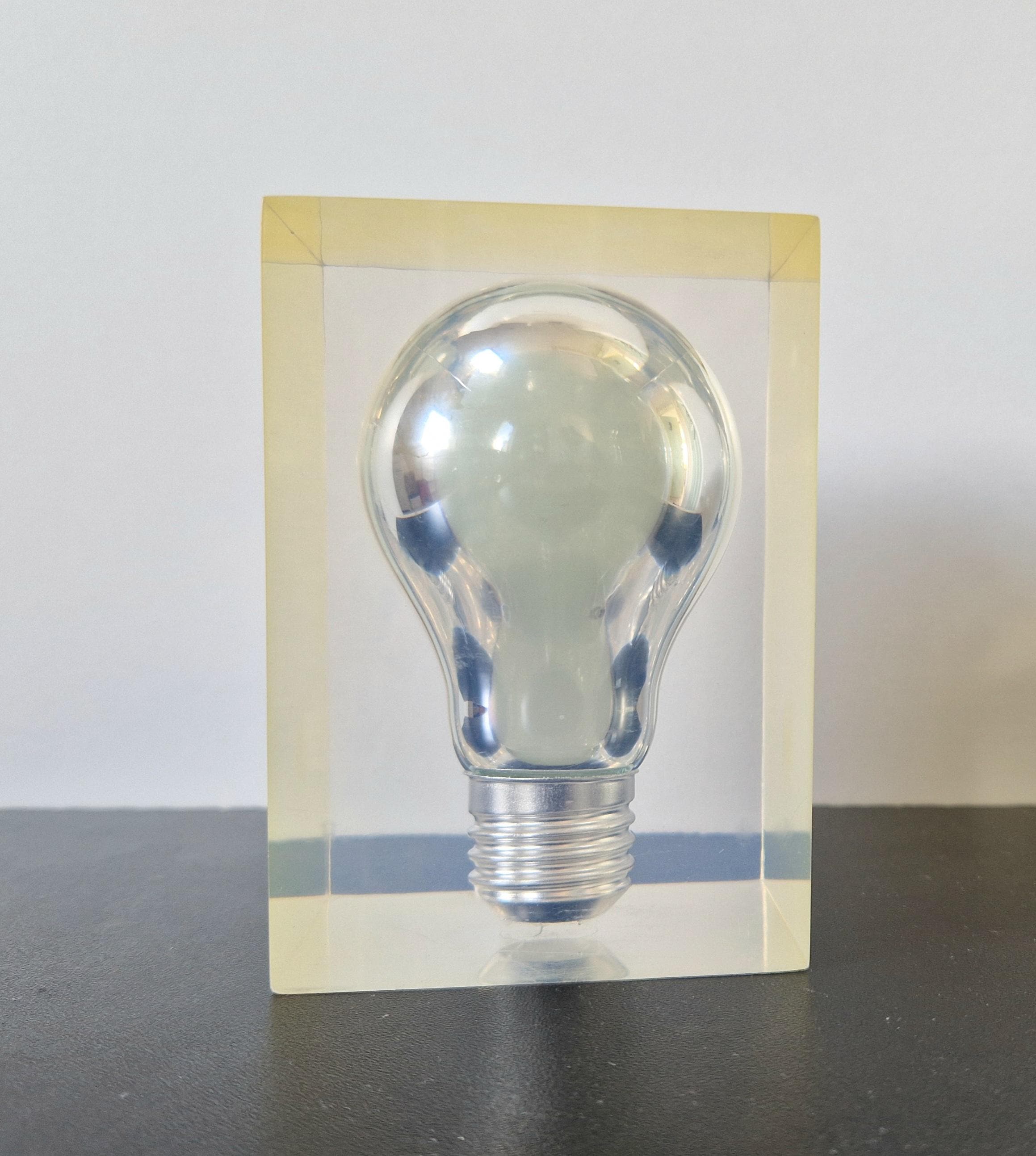 Midcentury Pierre Giraudon 1960s Pop Art Green Glow in The Dark Lucite Light Bulb Ornament
