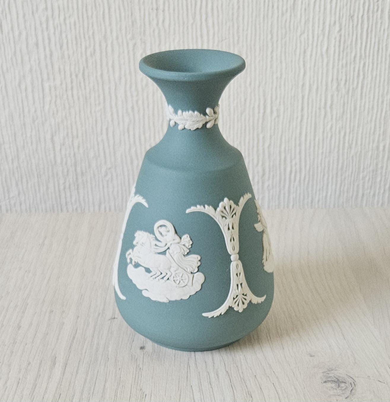 Vintage Teal Green Wedgwood Jasperware Bud Vase 5" Tall Rare
