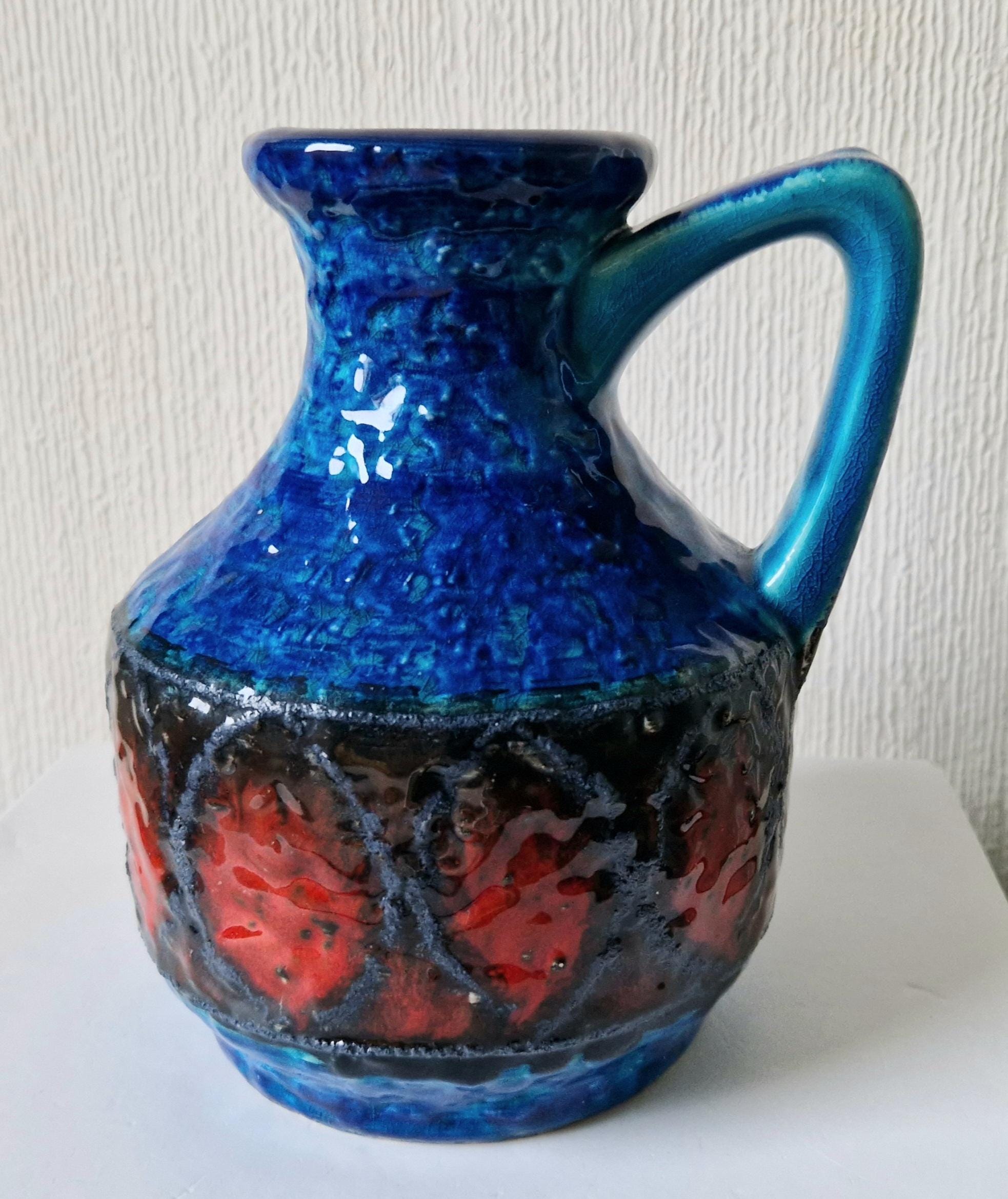 Bay Keramik West German Fat Lava Pottery Jug Vase: Mid-Century Op Art