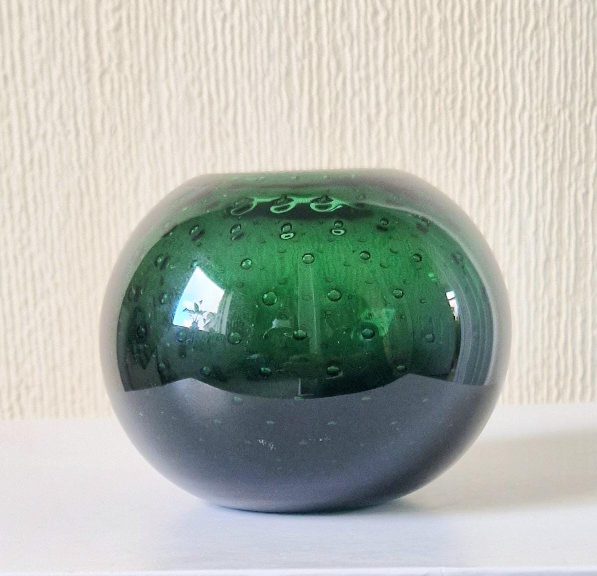 WMF Designed By Walter Drexel 'Perlora' Dark Green Orb Bubble Glass Vase 1960's