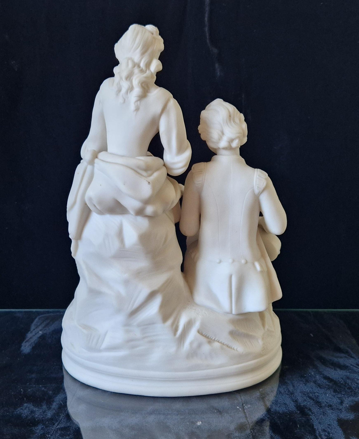 Antique Parian Ware Figural Group Young Lovers With Guitar & Music Book On Plinth