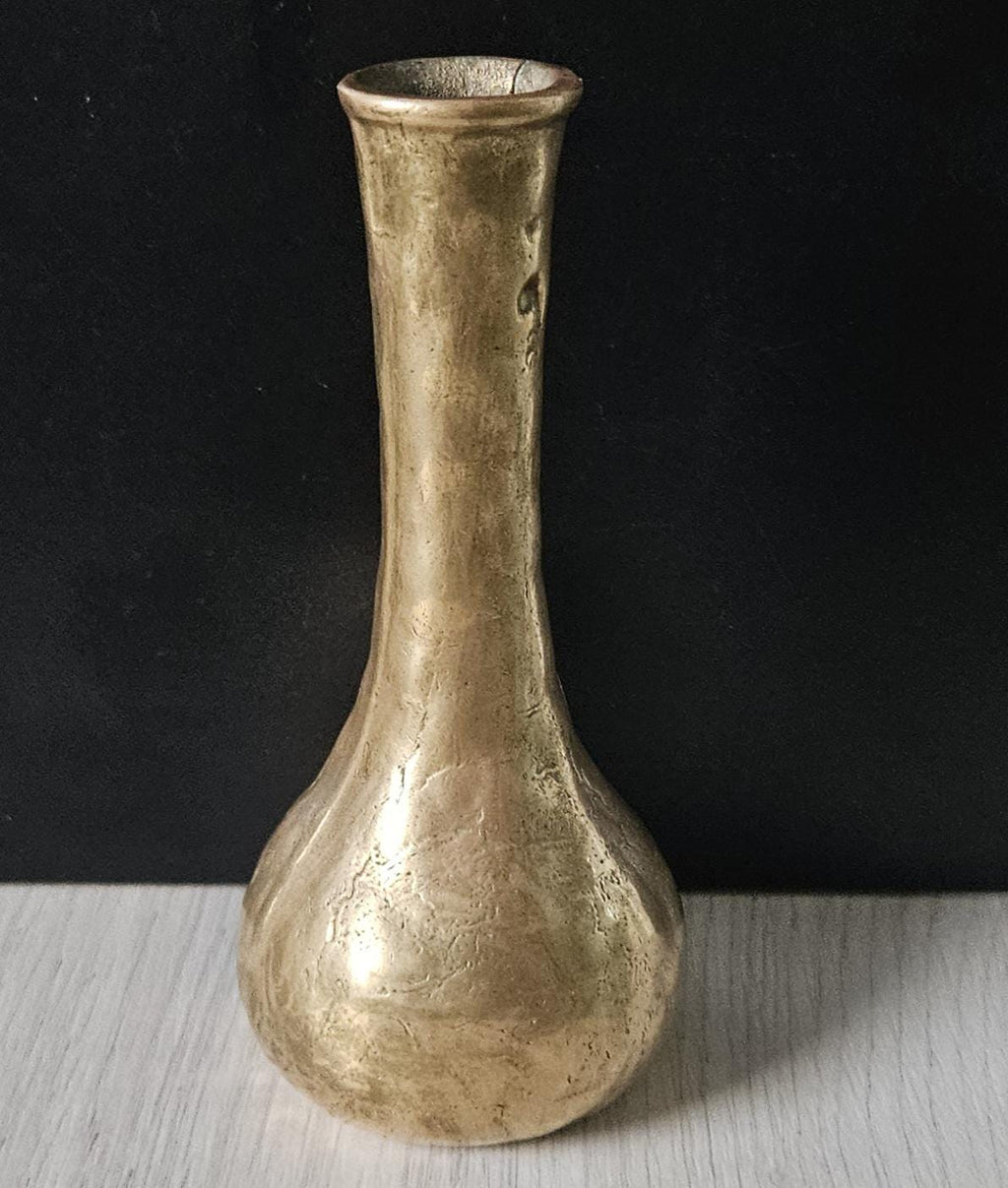 Midcentury Bronze Bud Vase Brutalist 15cm Tall. Vintage Minimalist Bronze Vase Heavy