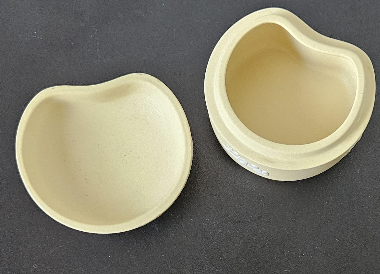 Vintage Wedgwood Jasperware Trinket Pot Yellow Prunus, Kidney Shape Made in England