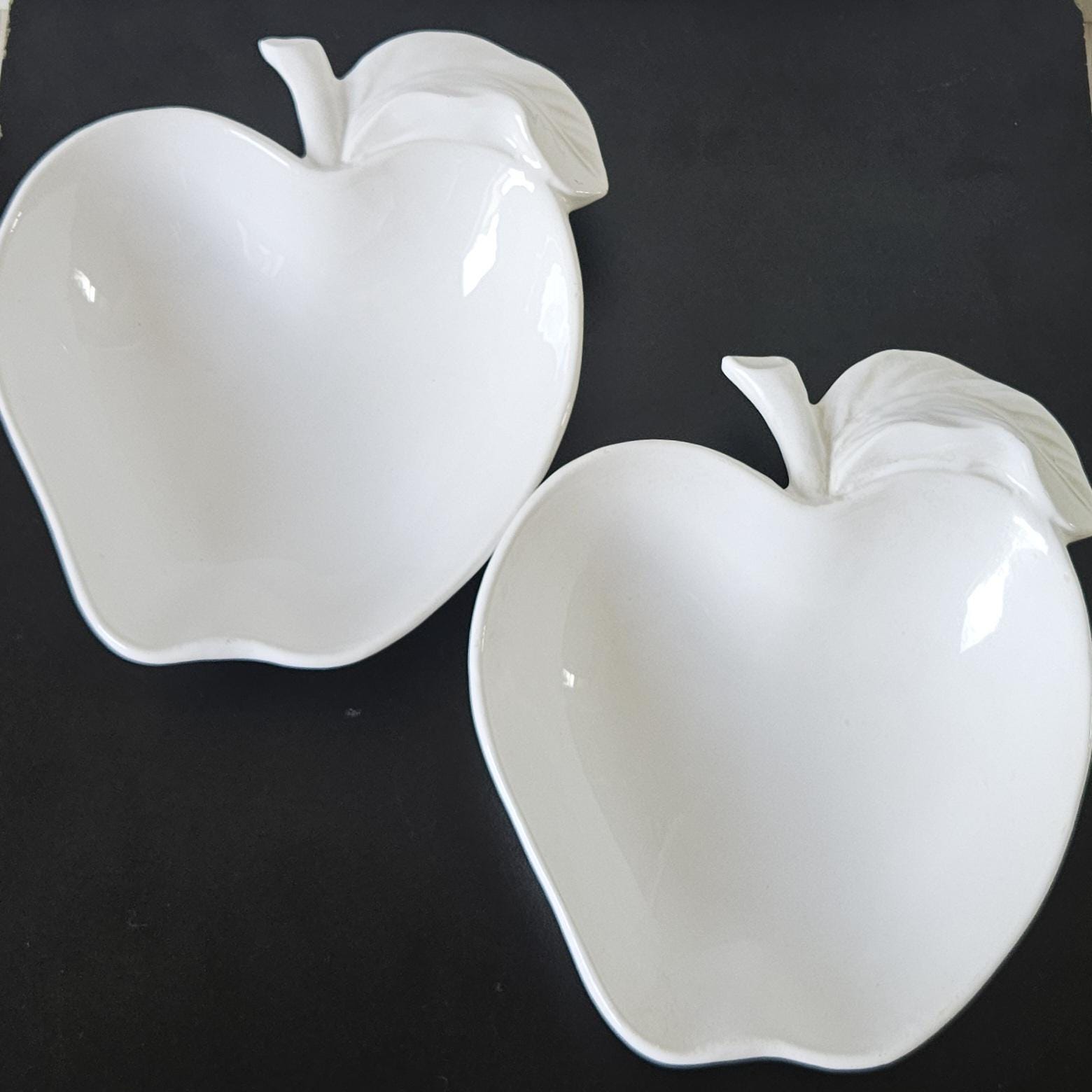 Vintage Pair White Apple Shaped Dishes Made in Italy 5" X 5.5"