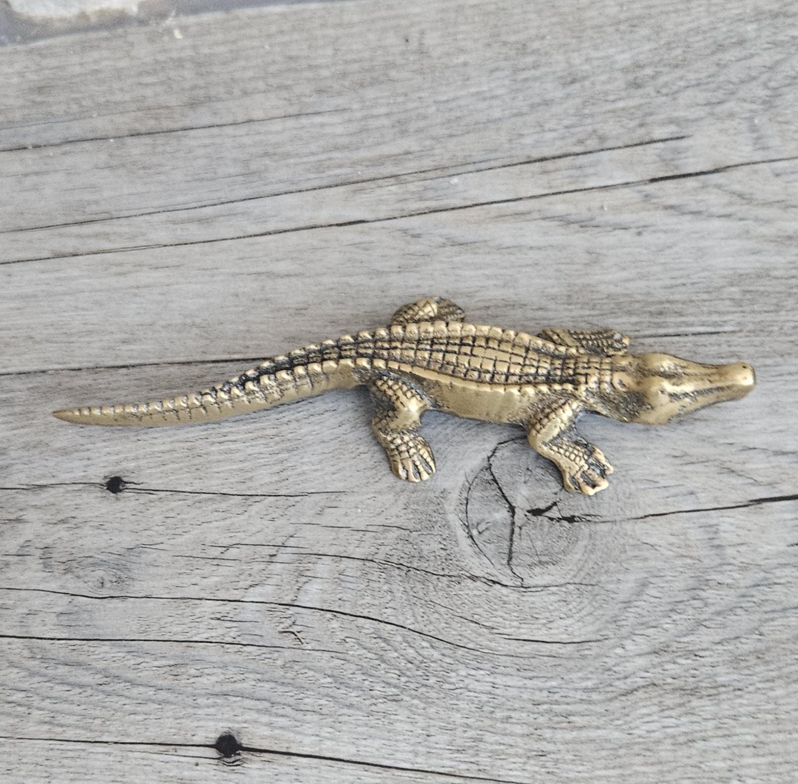 Vintage Small Brass Crocodile Figure Ornament 13.5cm Long Mcm Brass