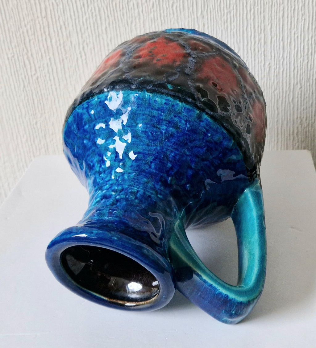 Bay Keramik West German Fat Lava Pottery Jug Vase: Mid-Century Op Art
