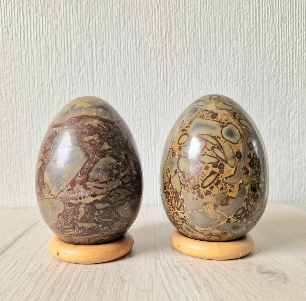 2 x Antique Large Cornish Serpentine Decorative Mineral Eggs 10cm (4 inch)