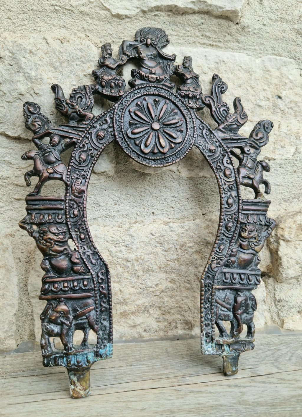 Antique Cast Copper Bronze South Indian Prabhavali Halo Frame Prabhawal, Prabhaval, Kirtimukha