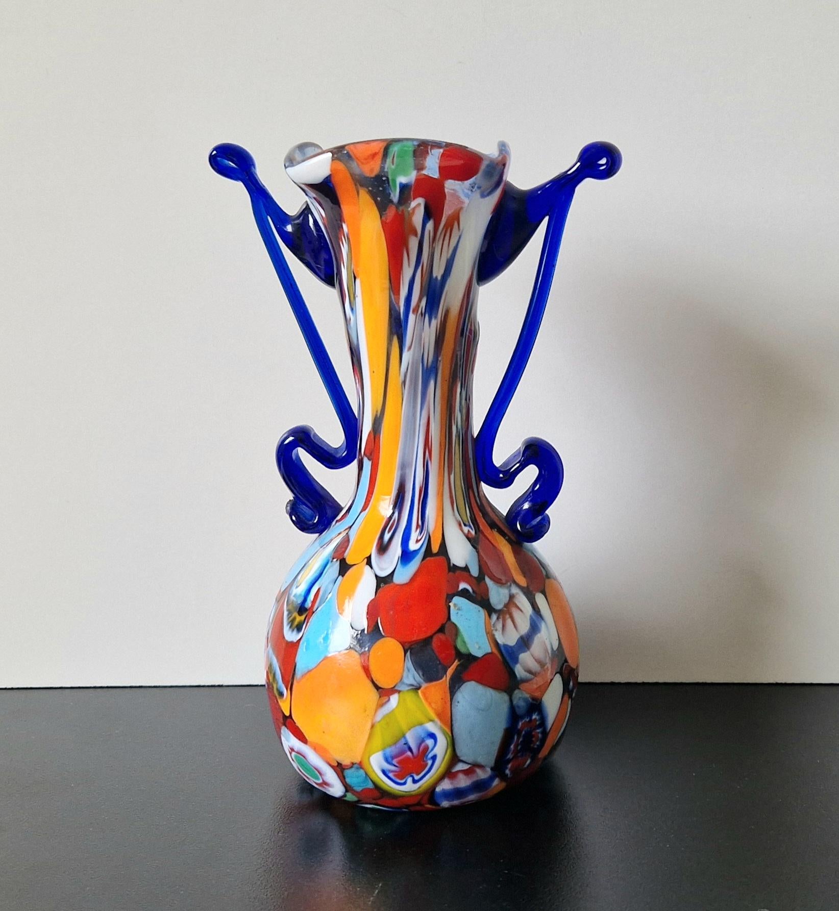 Fratelli Toso Vase Carnivale Millifiore Hand Blown Murano Glass Vase 1950's