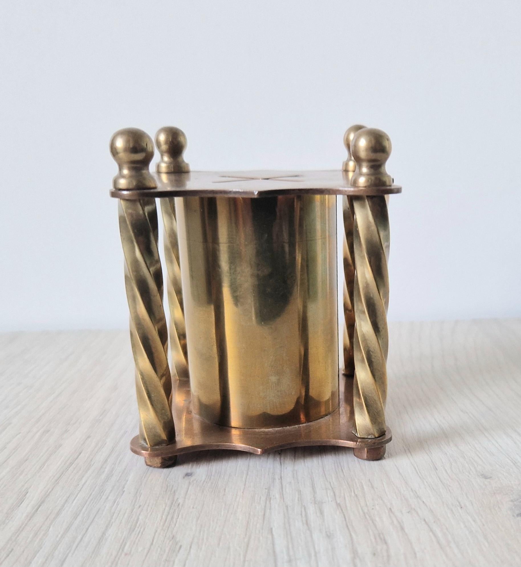 Rare Arts & Crafts Copper And Brass Folk Art Twisted Pillar Desk Money Box