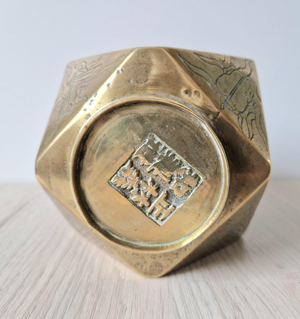 Antique Japanese Tetradecahedron Gilt Bronze Vase 14cm