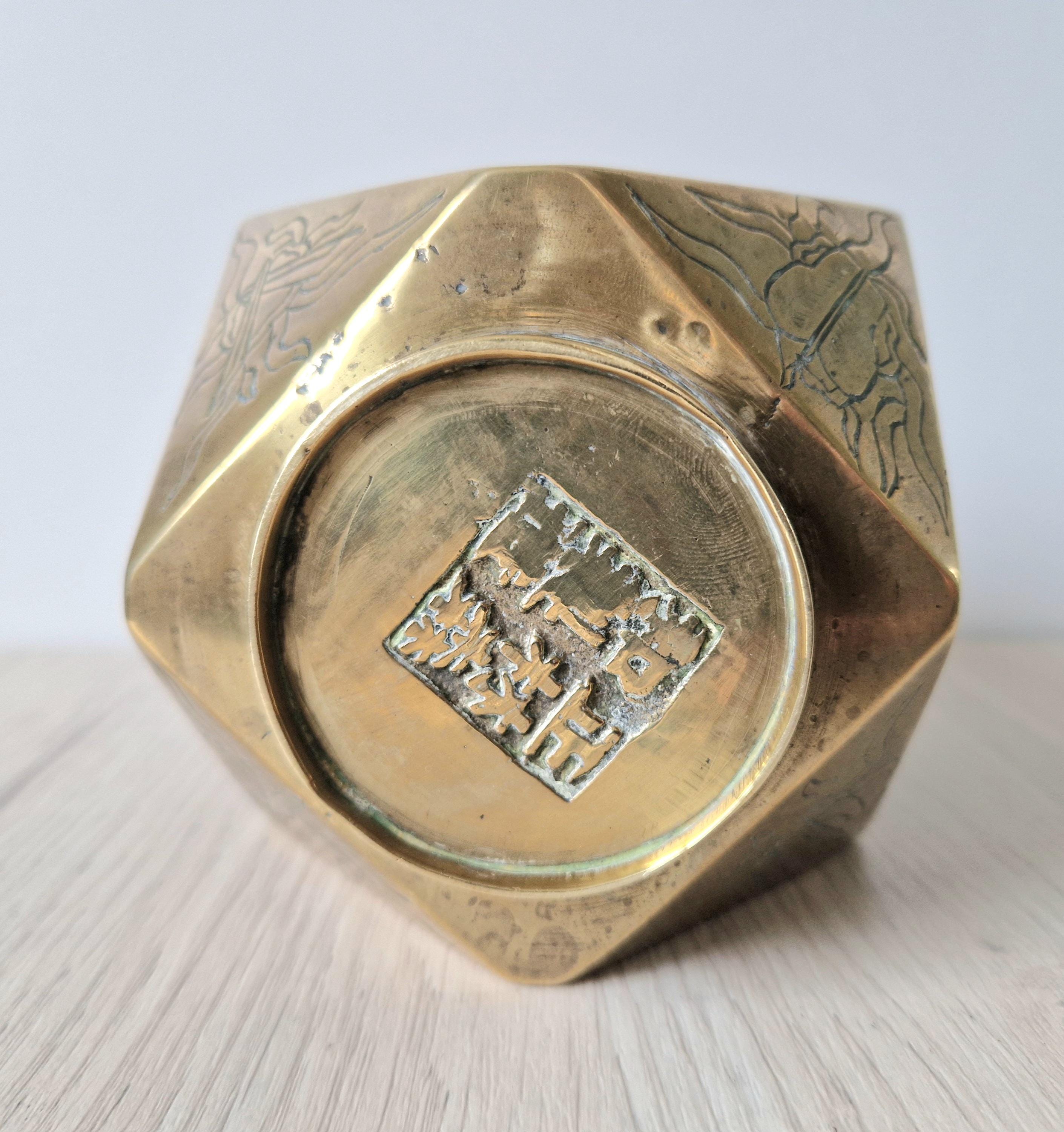 Antique Japanese Tetradecahedron Gilt Bronze Vase 14cm