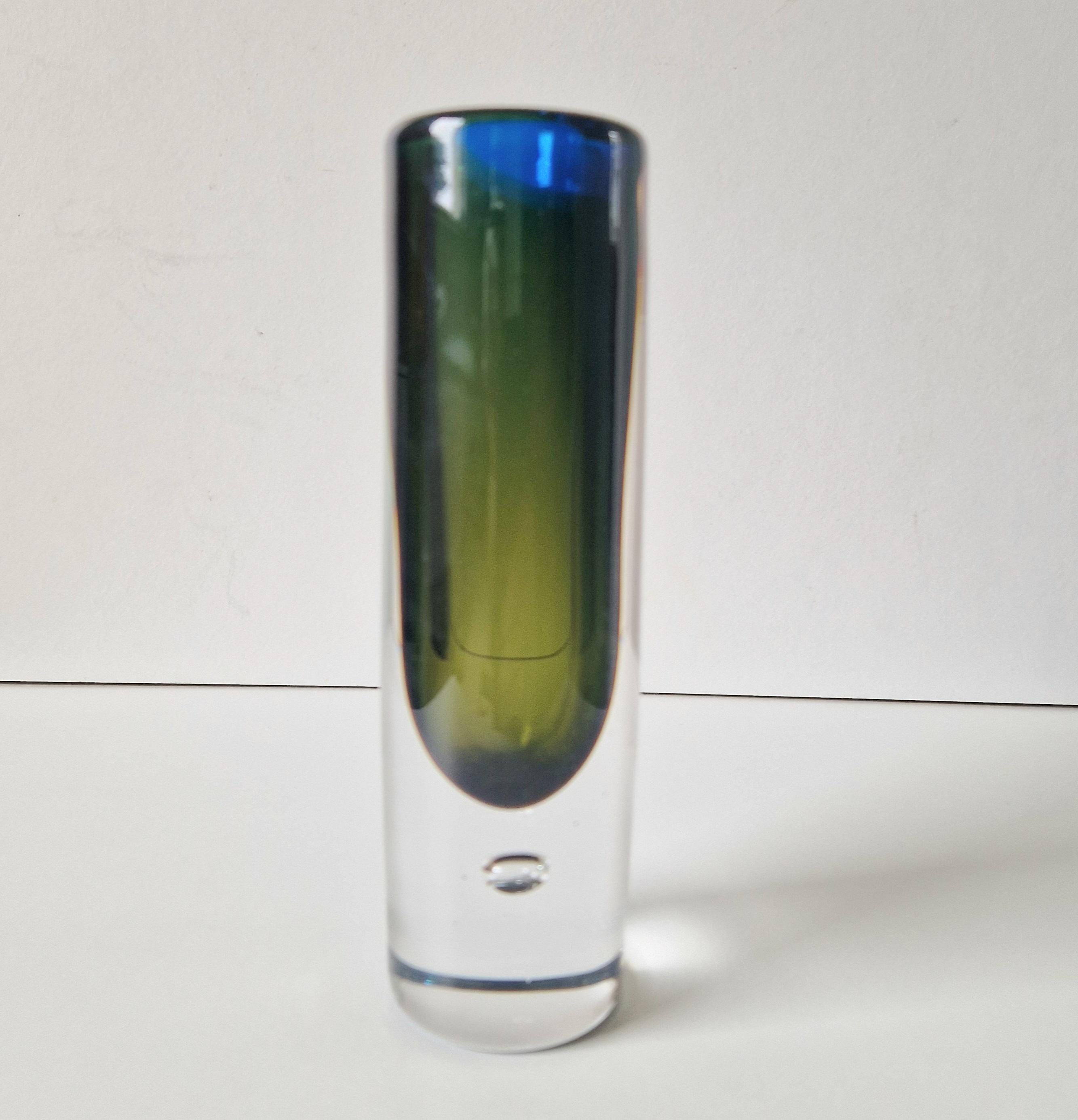 Vicke Lindstrand Kosta Sommerso Art Glass Vase: 1950s Modernist Cylinder