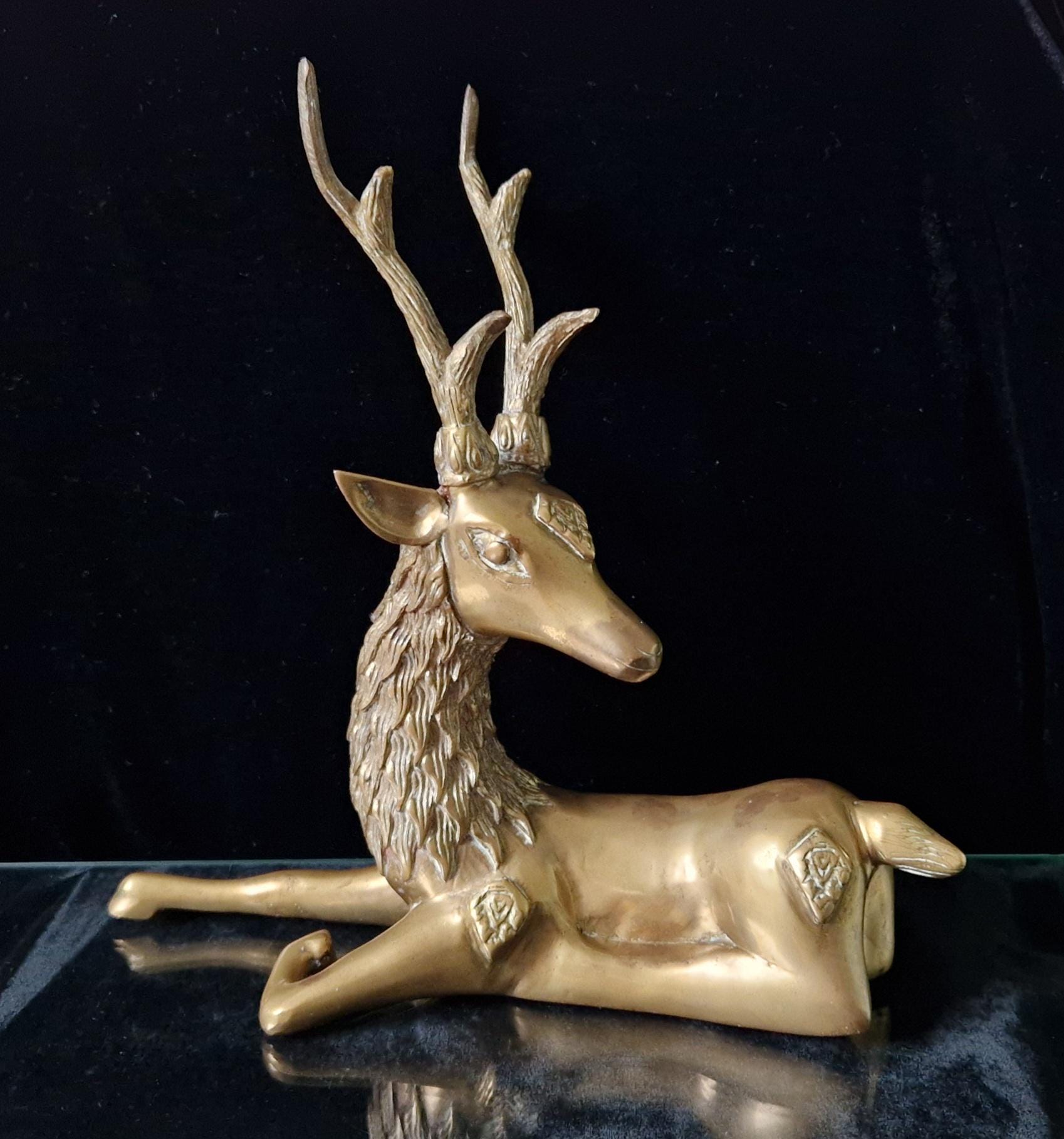 Vintage Heavy Brass Recumbant Deer Art Sculpture a la Sarreid Design Desk Ornament 1970's