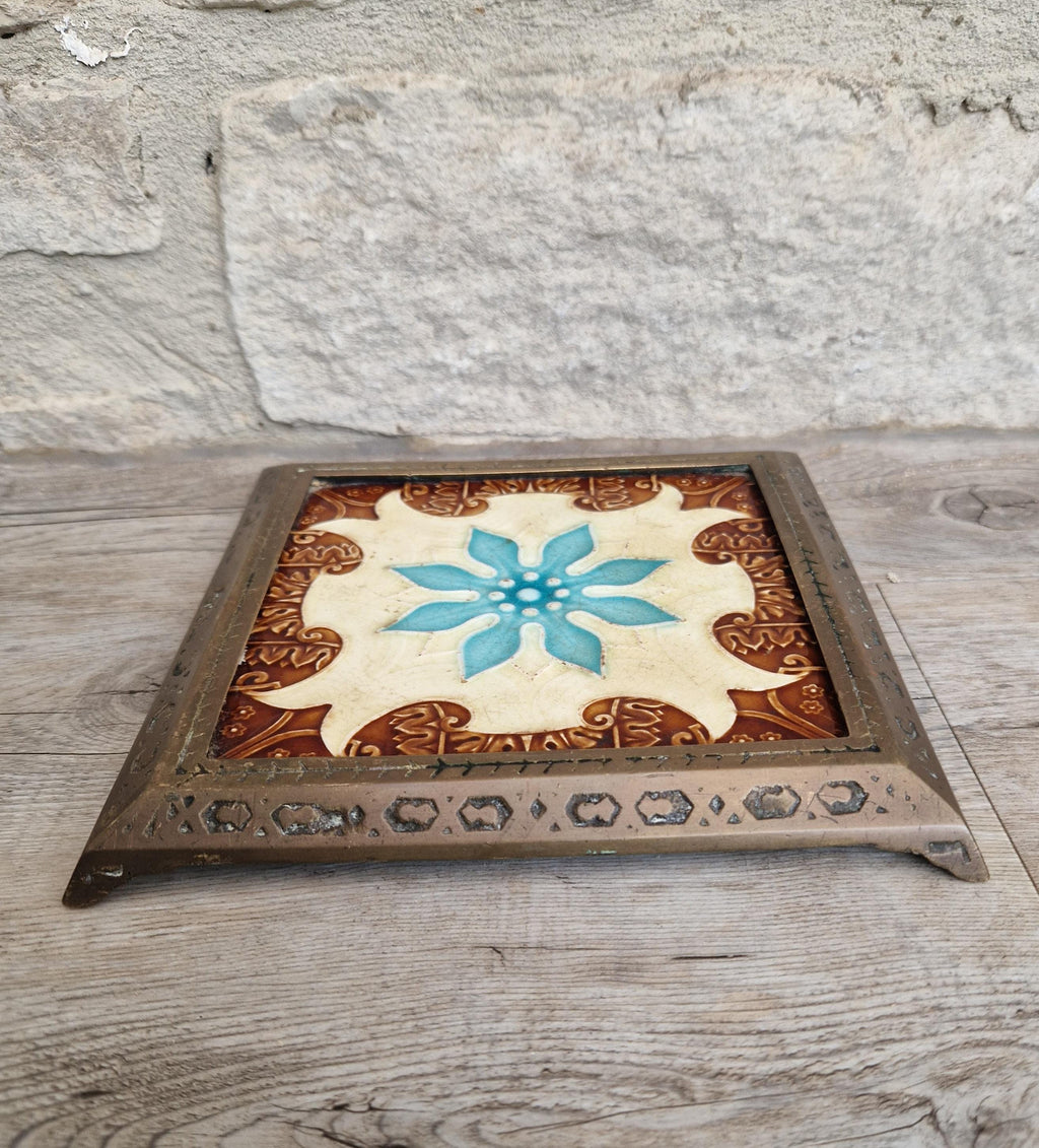 Victorian Majolica Tile Trivet, Floral Design, T & R Boote C1890