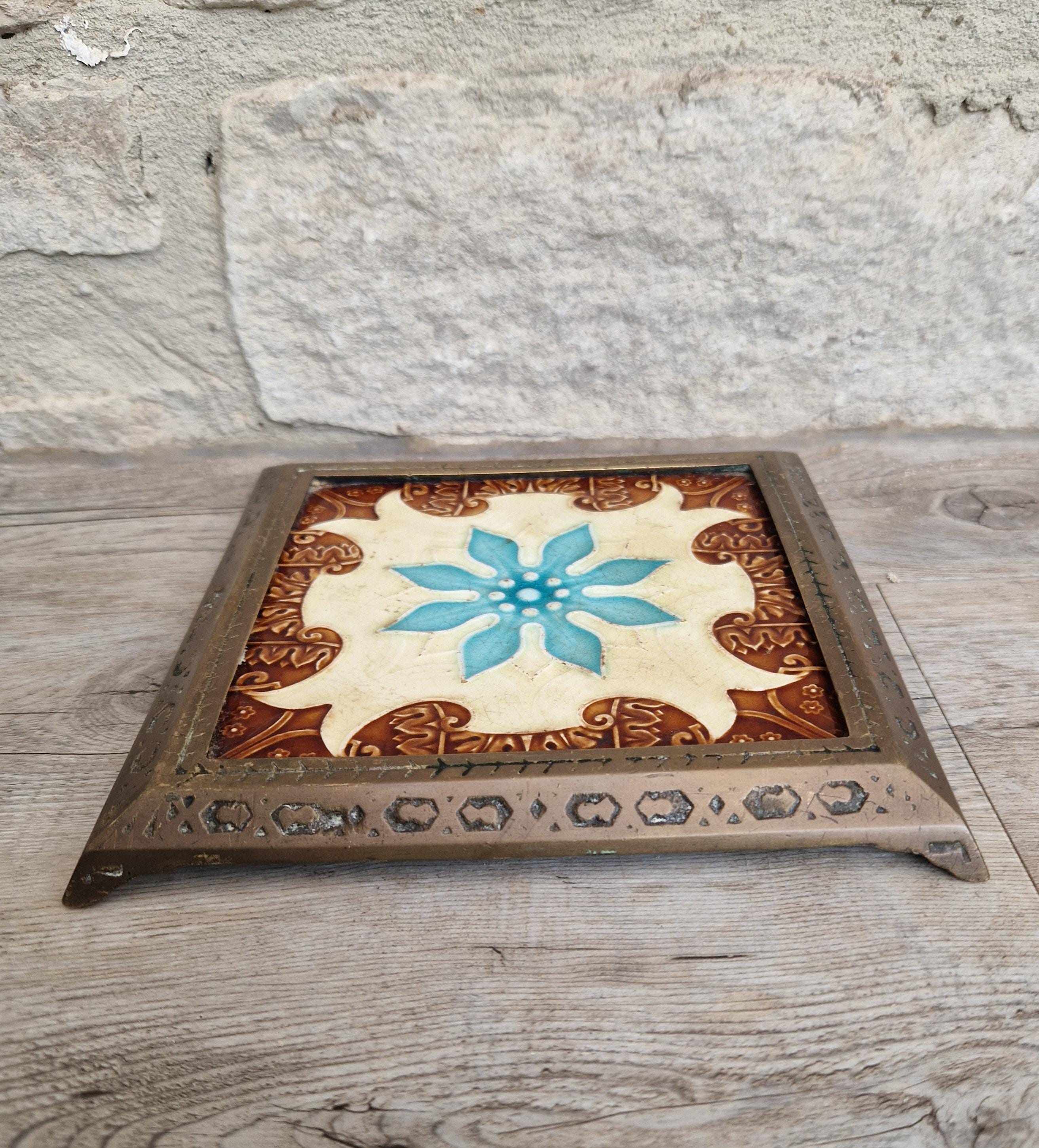 Victorian Majolica Tile Trivet, Floral Design, T & R Boote C1890
