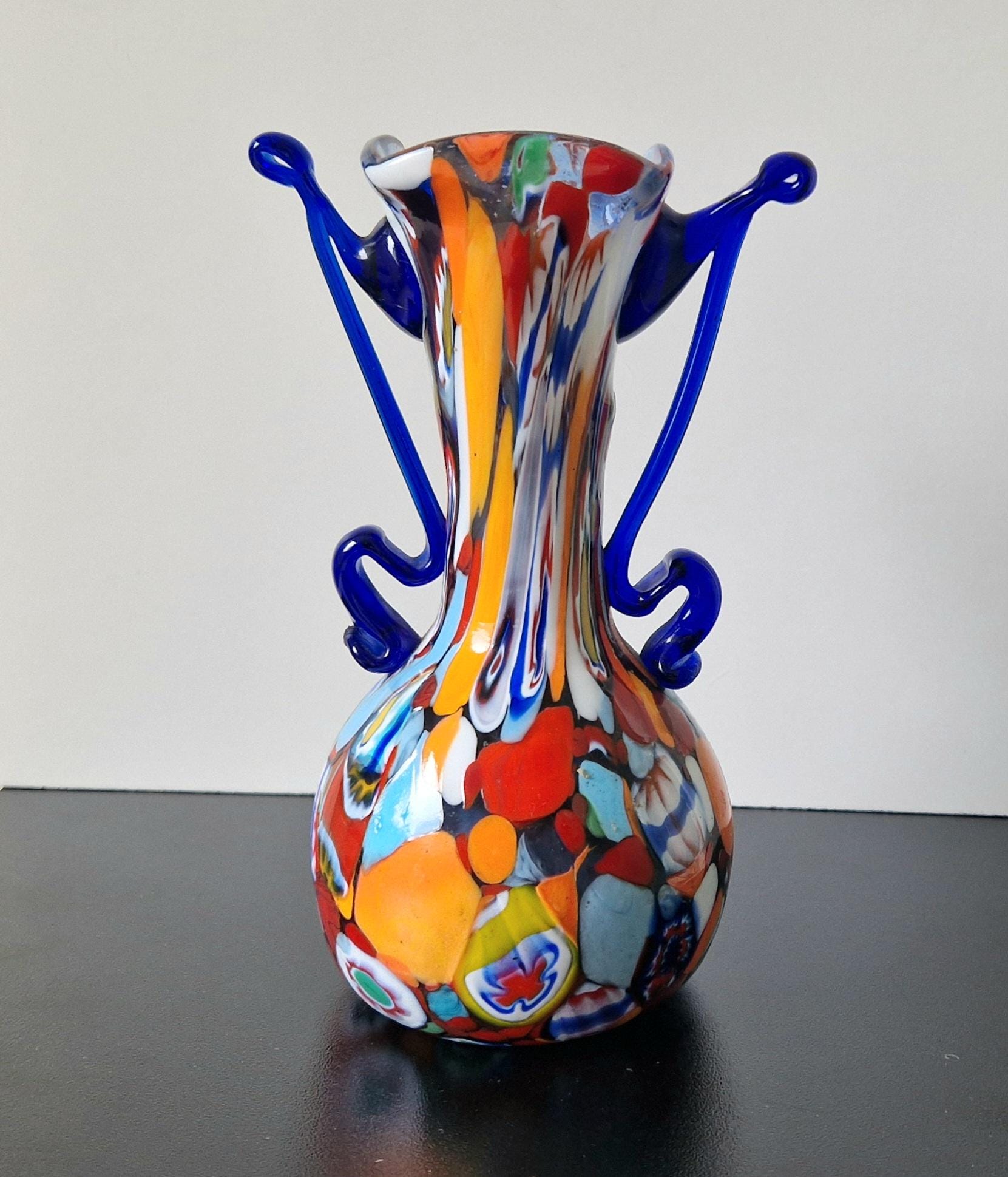 Fratelli Toso Vase Carnivale Millifiore Hand Blown Murano Glass Vase 1950's