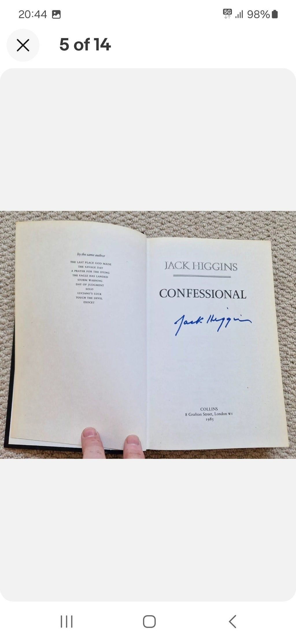 Confessional Jack Higgins First Edition Signed 1985 Hardback Collins VGC
