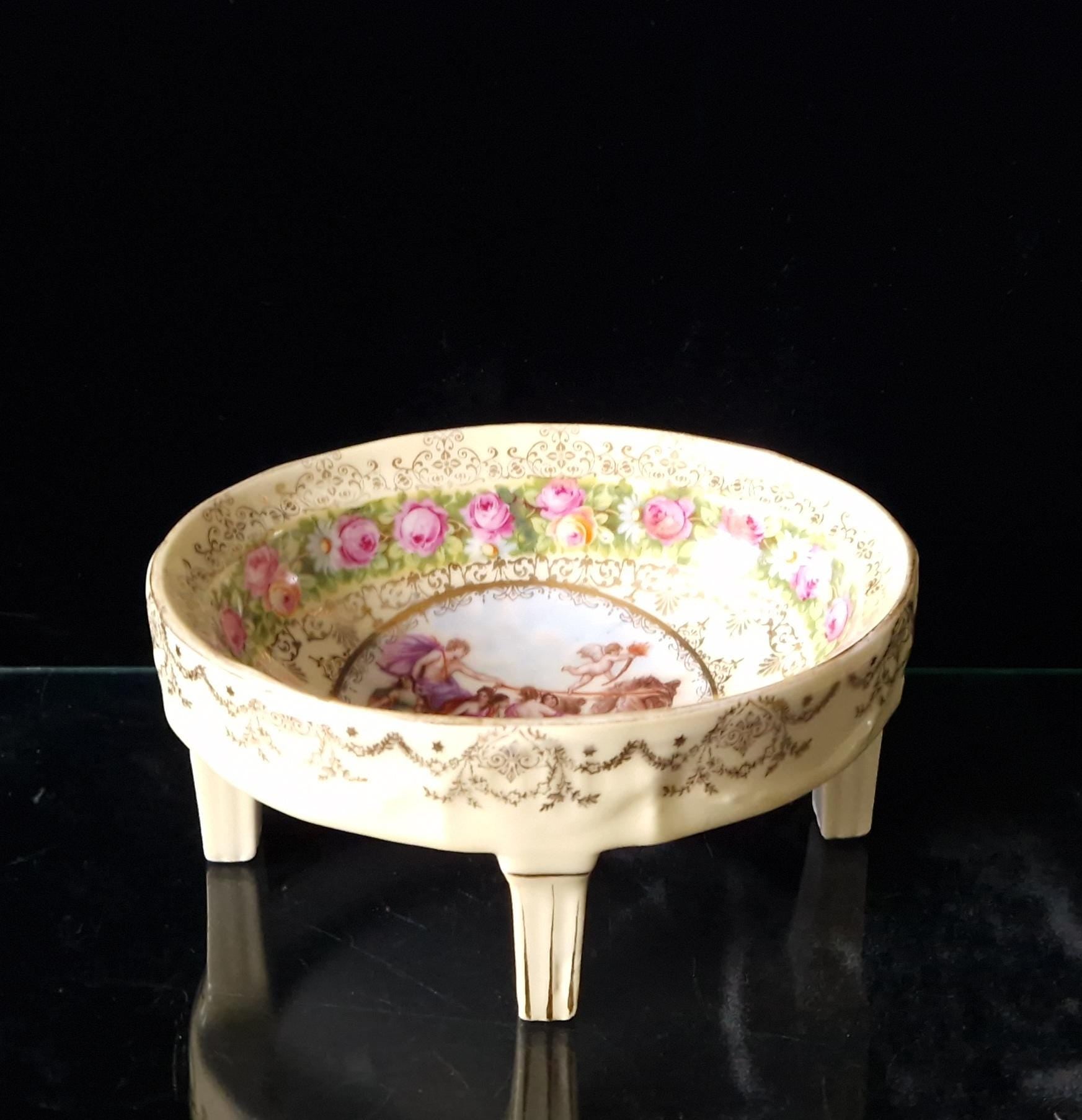 Royal Vienna Style Four Footed Oval Aurora Apollo Chariot Vintage Candy Dish
