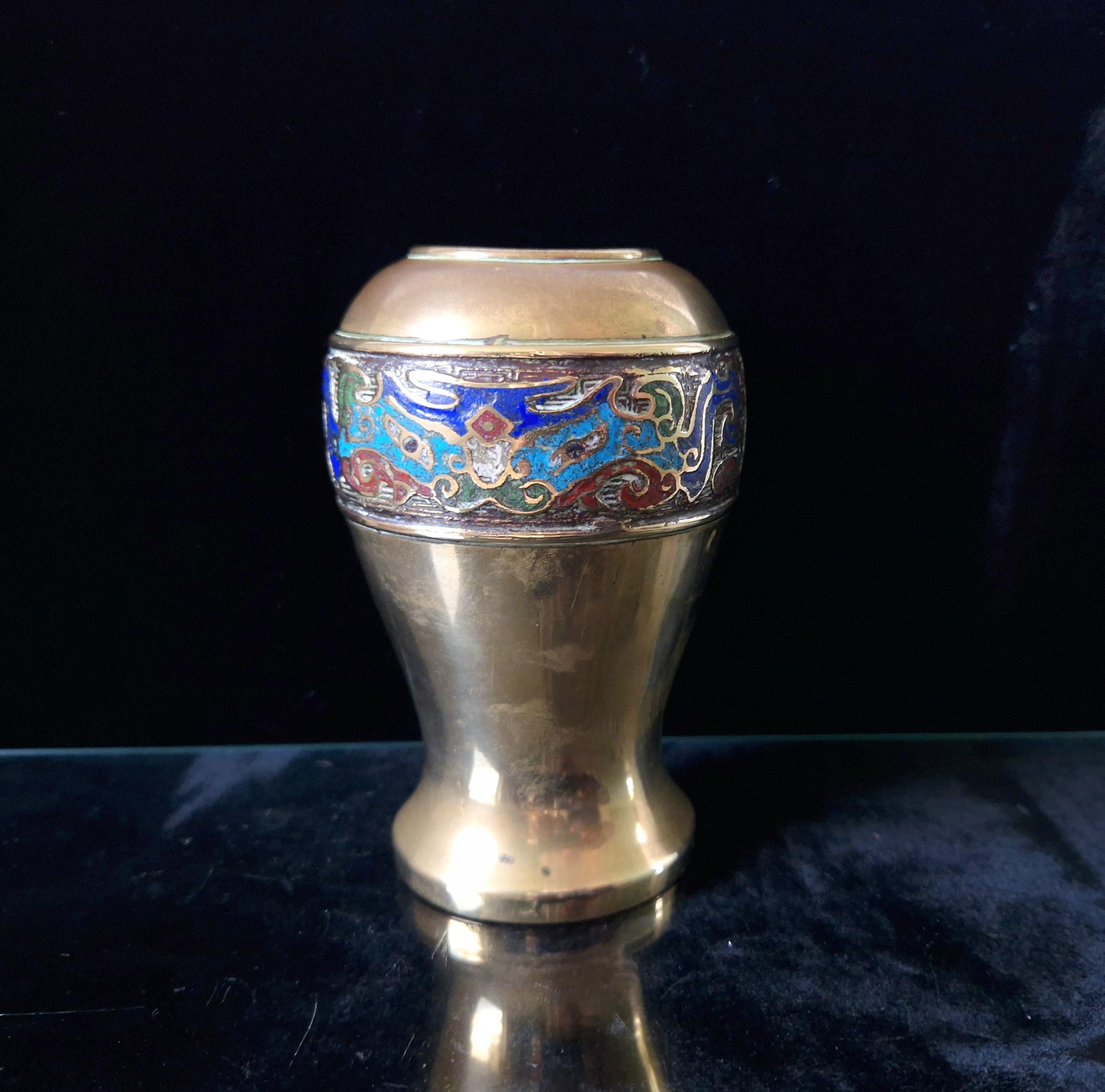 Antique Chinese Late Qing Champleve Enamelled Bronze Small Vase 19th Century