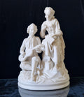 Antique Parian Ware Figural Group Young Lovers With Guitar & Music Book On Plinth