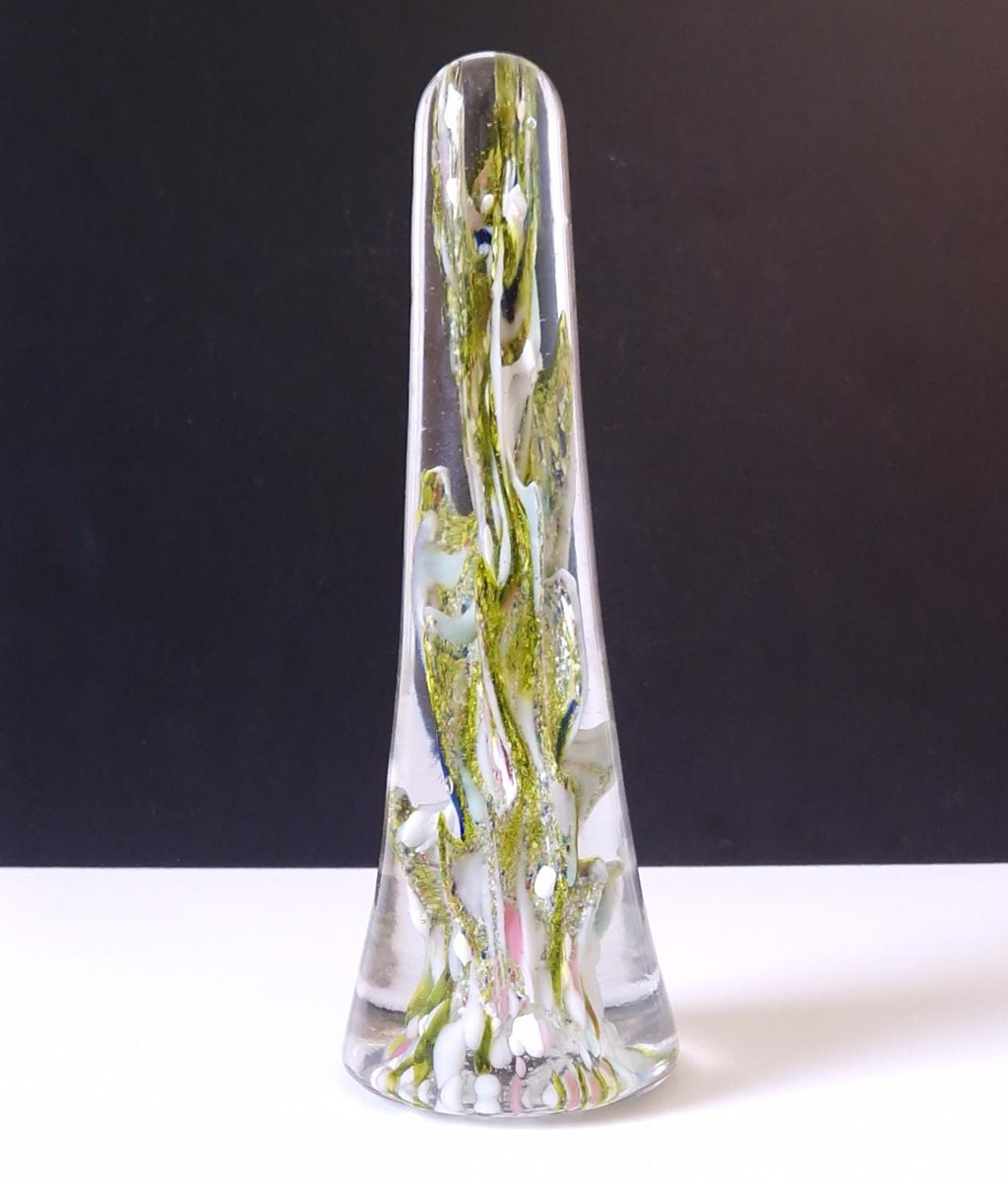 19th Century Devil's Fire Tower Green Art Glass Obelisk Paperweight 18.4cm