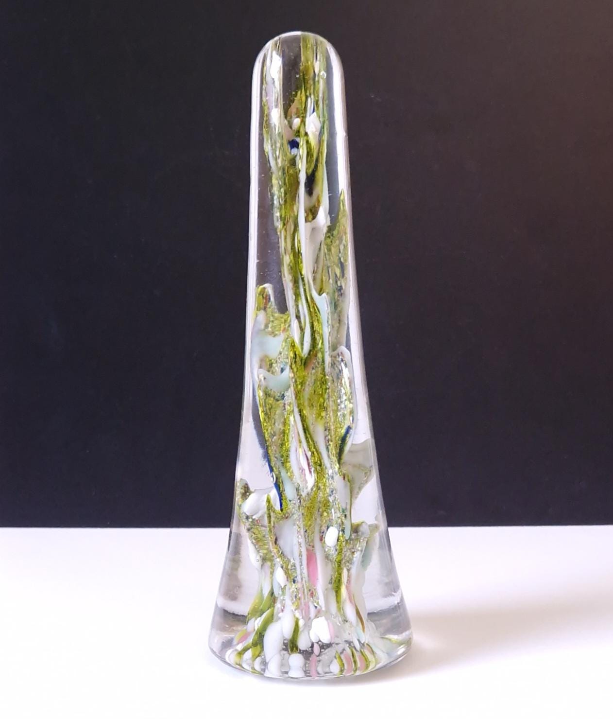 19th Century Devil's Fire Tower Green Art Glass Obelisk Paperweight 18.4cm