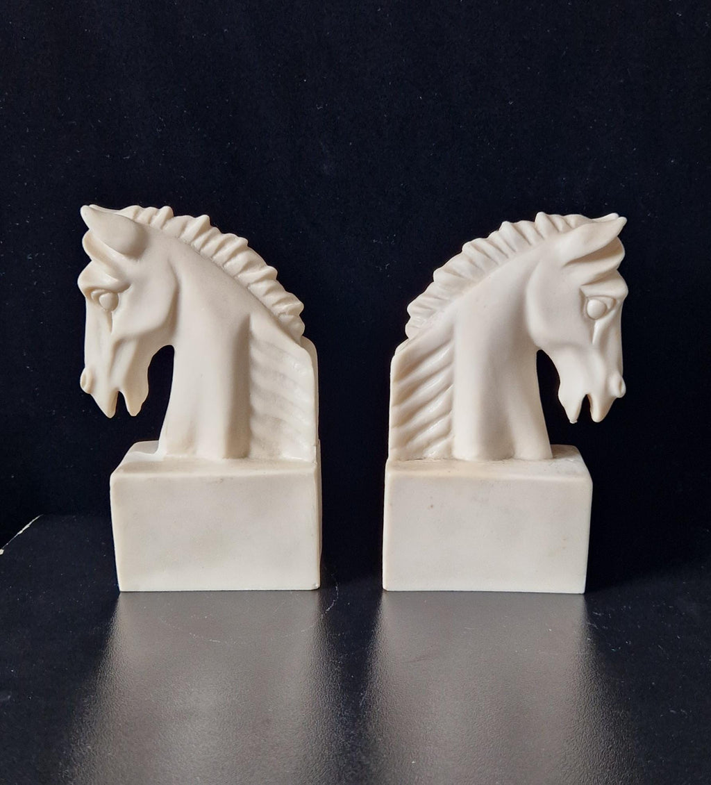 Vintage Continental White Stallion Horse Head Resin Book Ends Ornaments