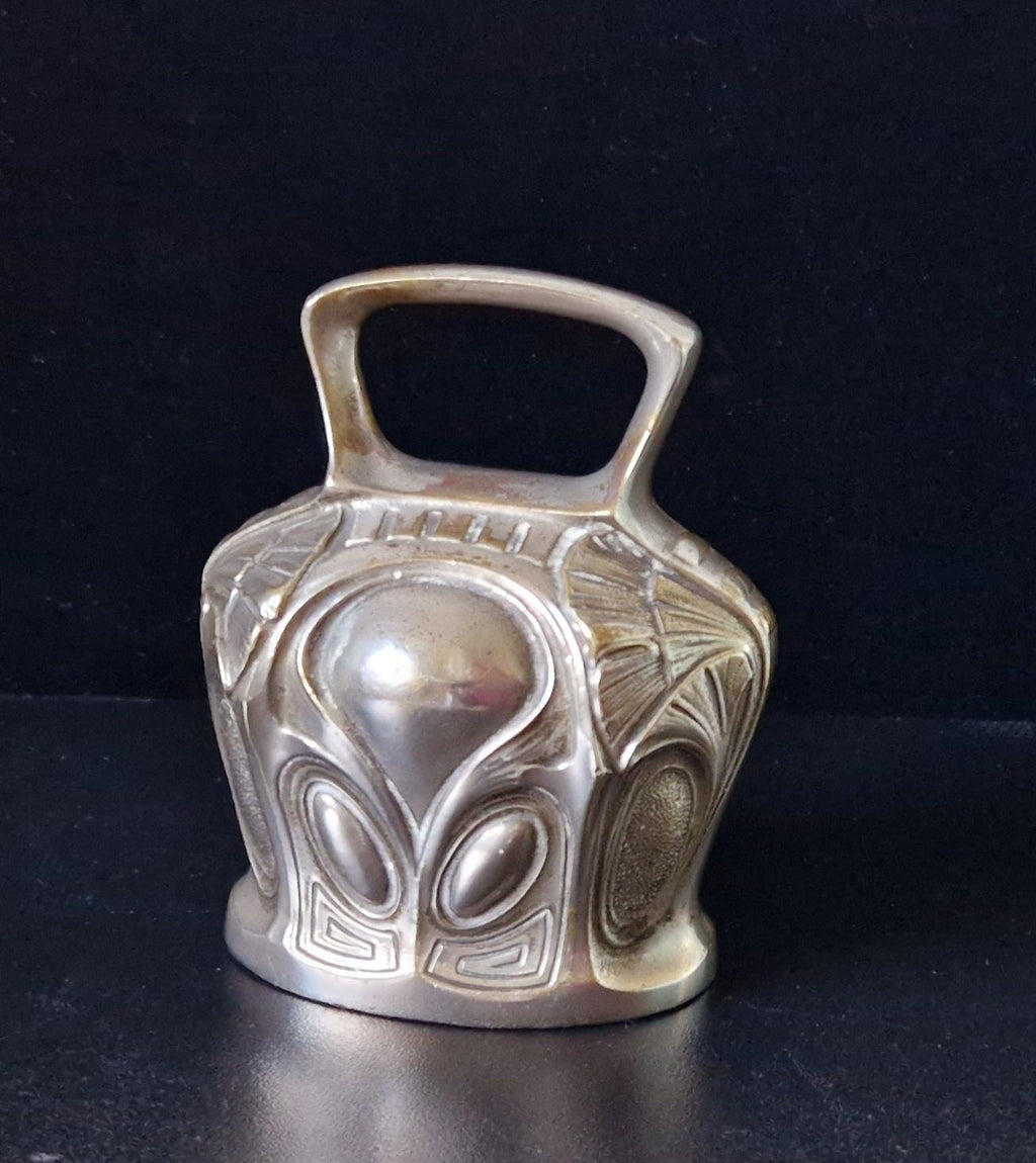 Antique Art Nouveau Silvered Bronze Large Ornate Decorated Table Bell
