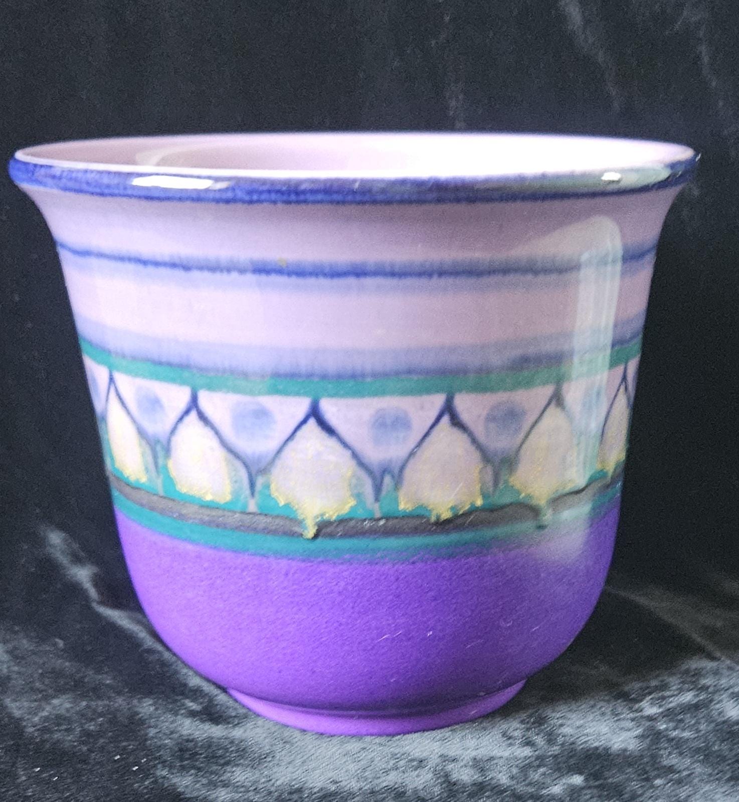 MidCentury Small Ceramic Planter Purples Flora Gouda Holland hand decorated Lila design 60's