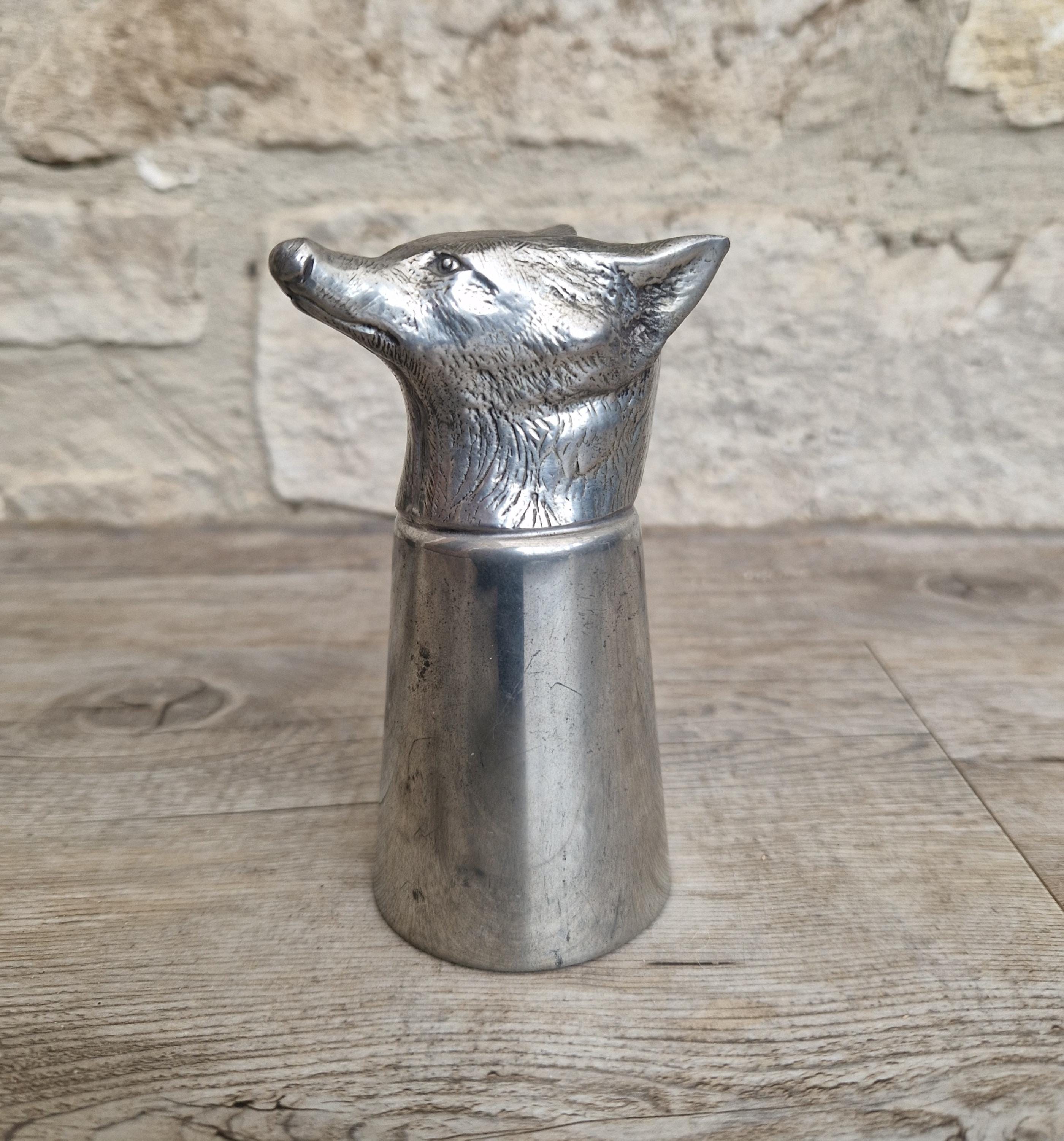 Vintage English Sheffield Pewter Silver Plated Fox Head Stirrup Cup