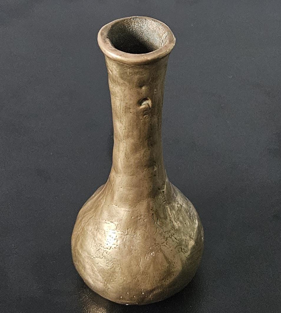 Midcentury Bronze Bud Vase Brutalist 15cm Tall. Vintage Minimalist Bronze Vase Heavy