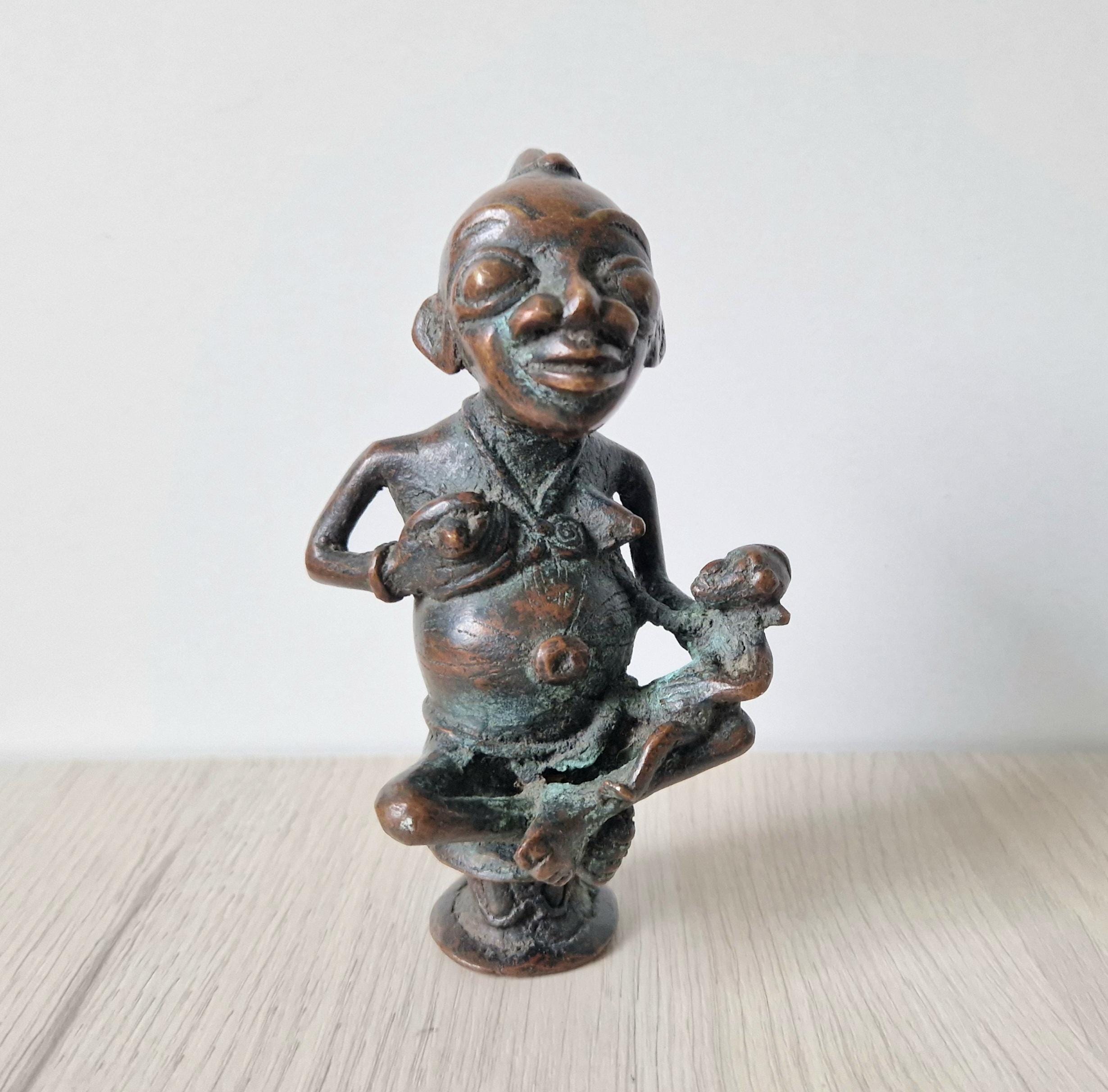 Antique African Tikar Cameroon Cast Bronze Fertility Motherhood Maternity Figure Statue