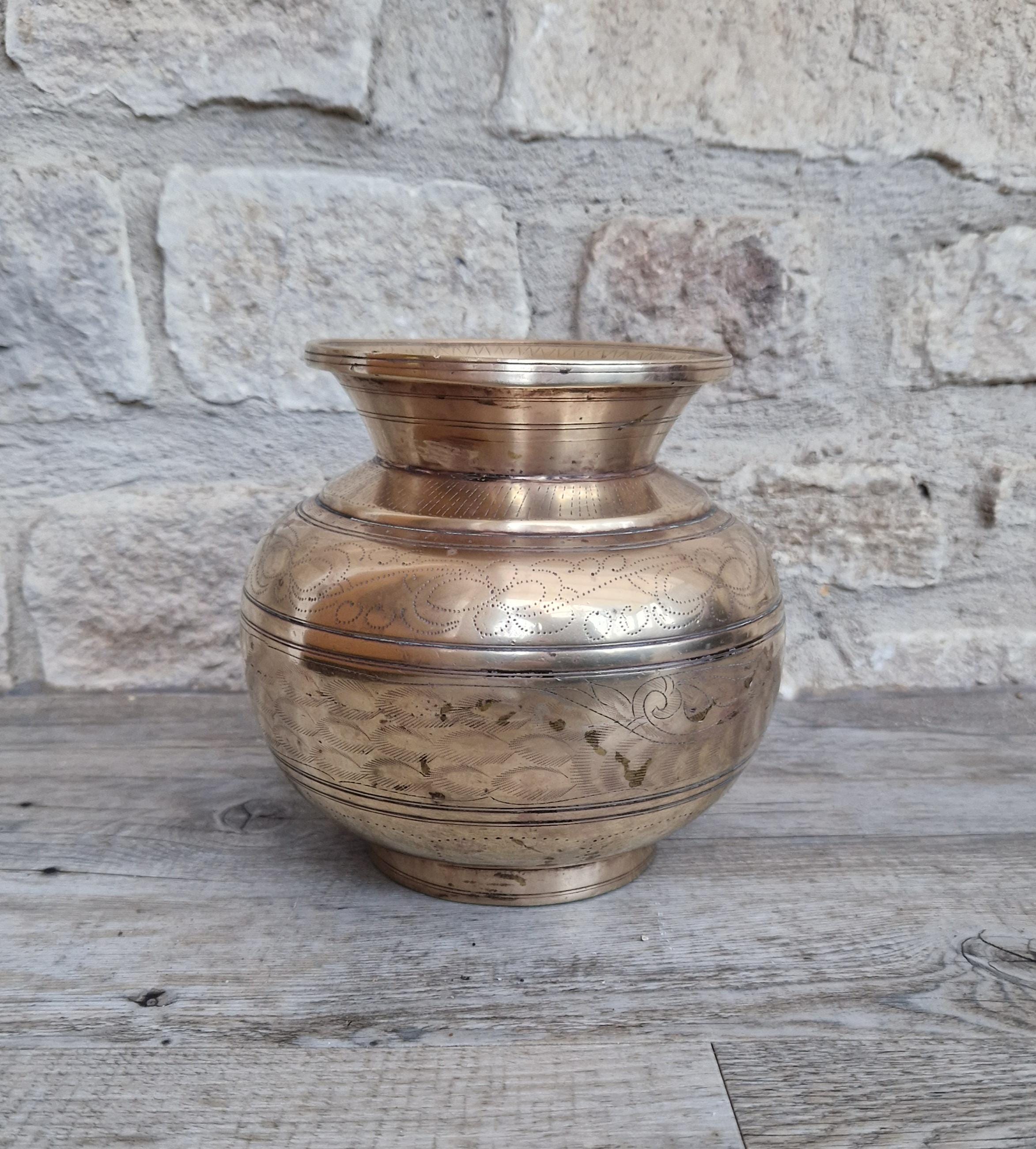 Antique Large Heavy Engraved Peacock Design Bronze Lota Holy Water Vessel