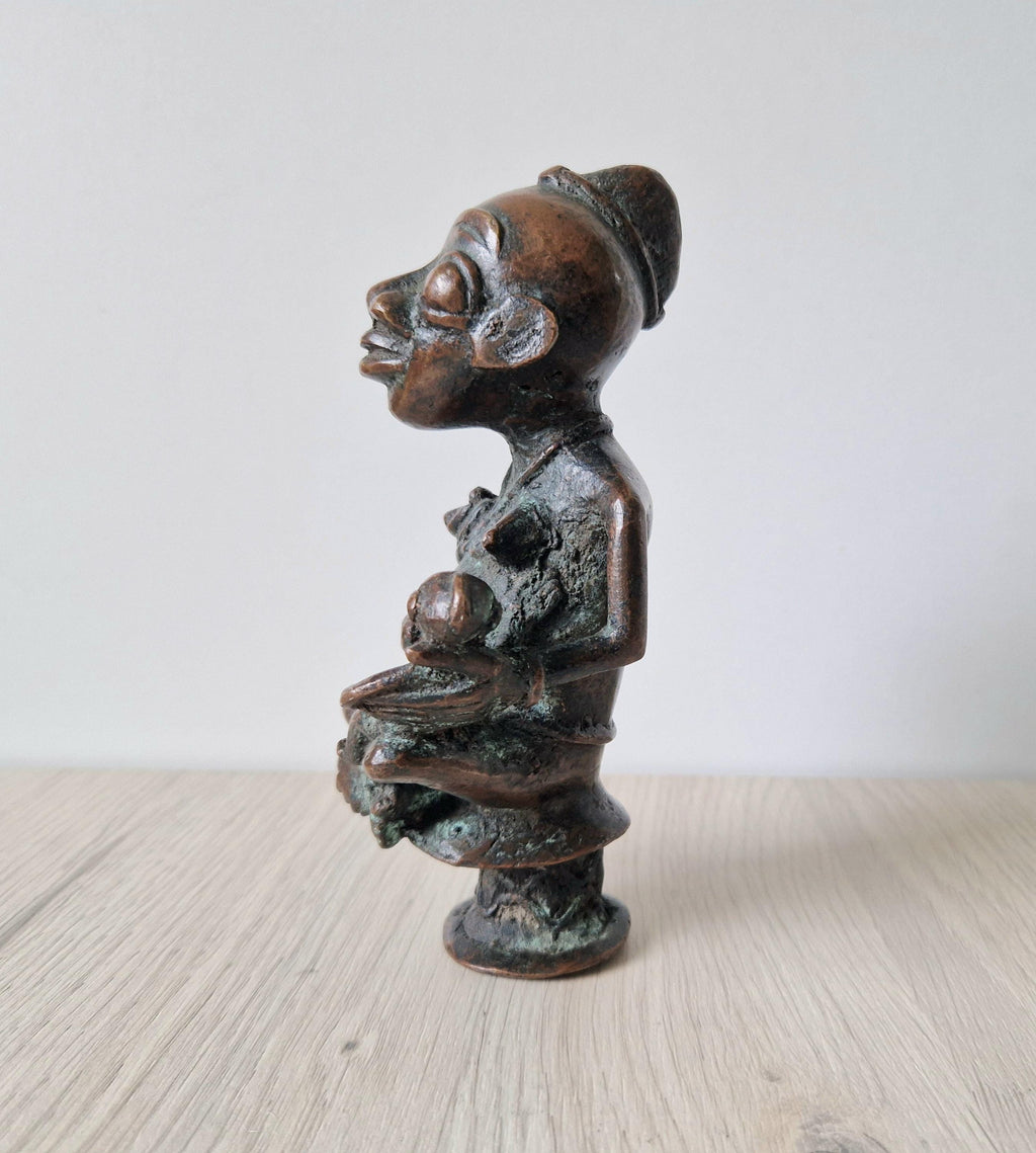 Antique African Tikar Cameroon Cast Bronze Fertility Motherhood Maternity Figure Statue