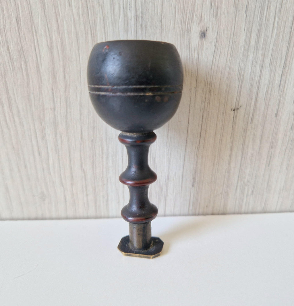 Antique Georgian Turned Fruitwood Treen & Brass Wax Seal Stamp Initials 'JWB'