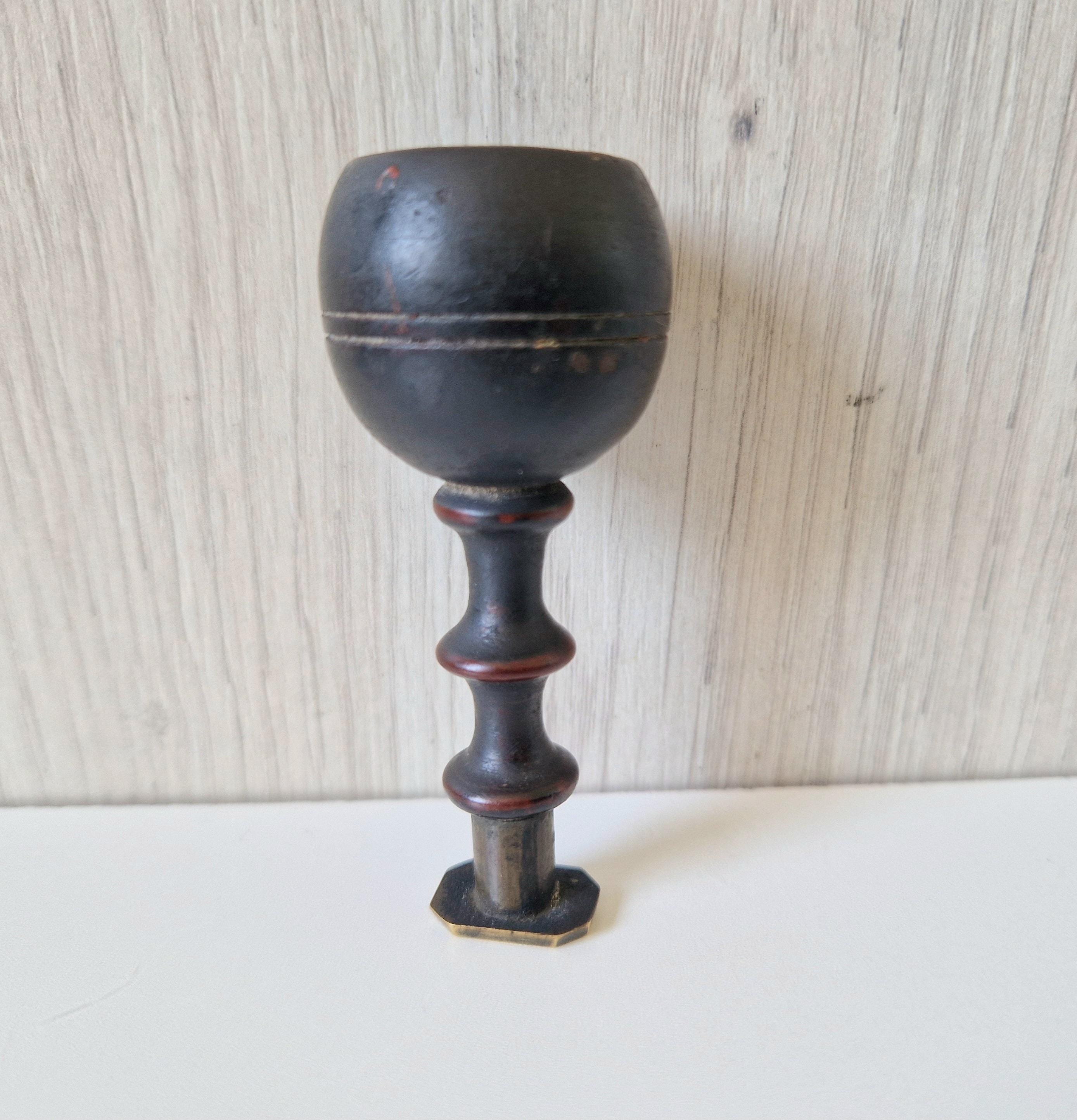 Antique Georgian Turned Fruitwood Treen & Brass Wax Seal Stamp Initials 'JWB'