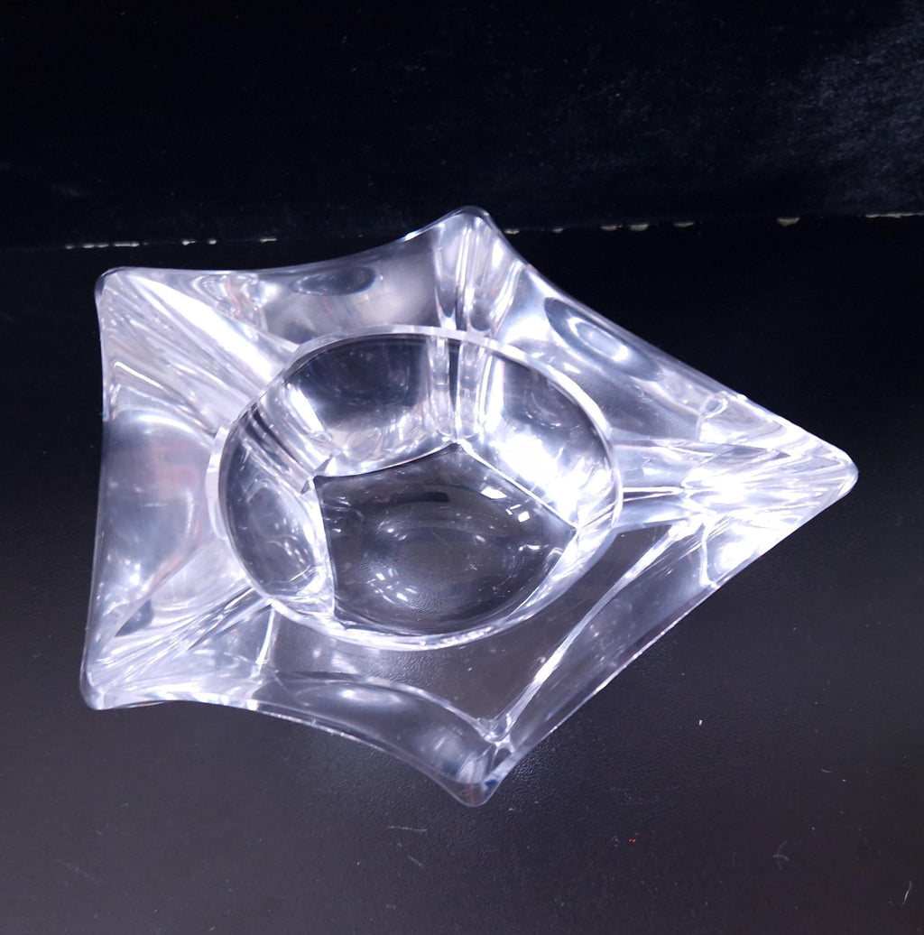 Heavy Freeform Geometric Bevelled Edge Continental Mid-Century Crystal Glass Table Desk Ashtray