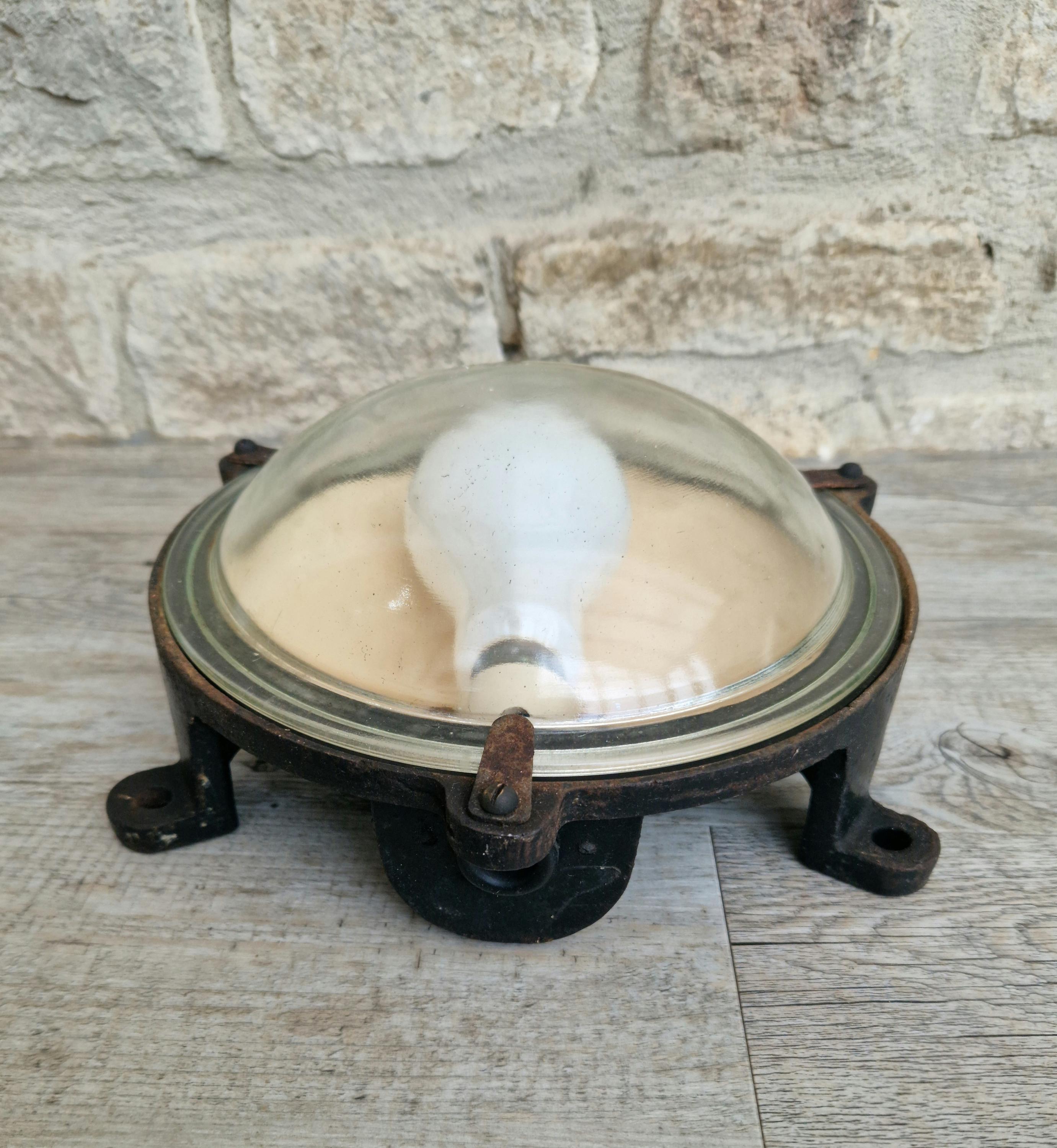 Vintage Industrial Marine Bulkhead Wall Light Cast Iron Round Fixture