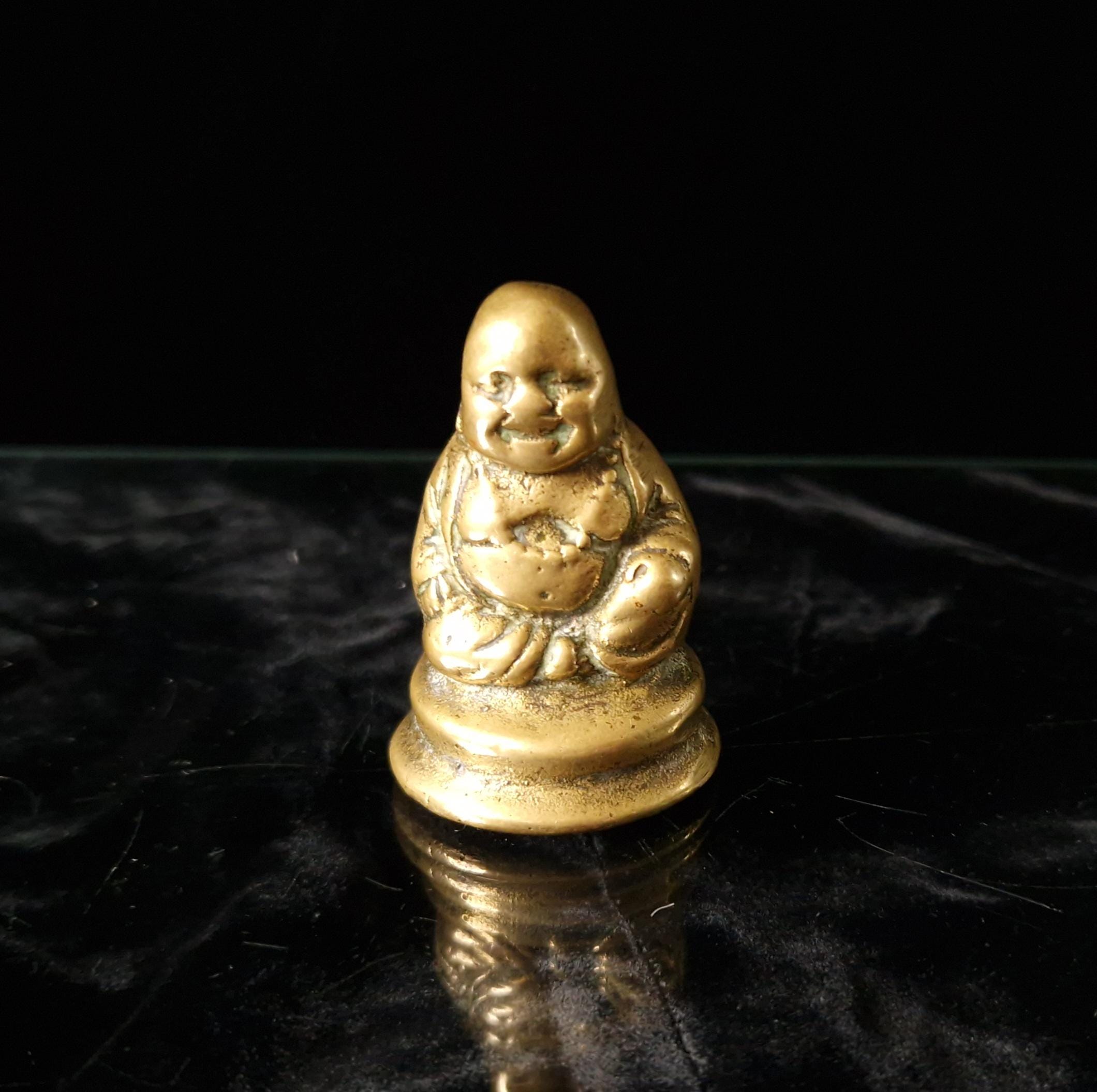 Antique Cast Bronze Miniature Laughing Buddha Budai Figure Ornament