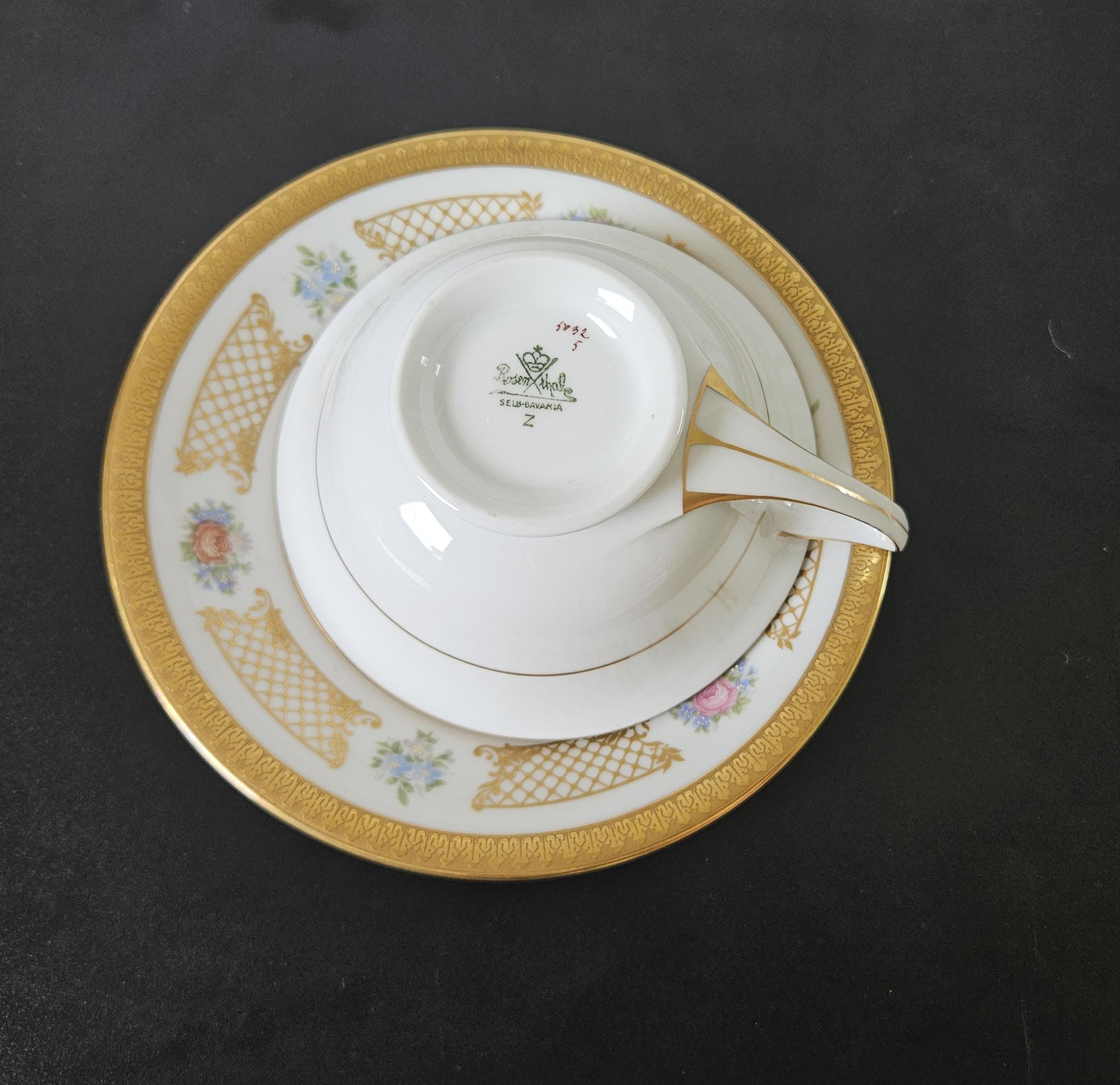 Vintage Rosenthal Germany Cup and Saucer: Gold Gilt Floral Porcelain