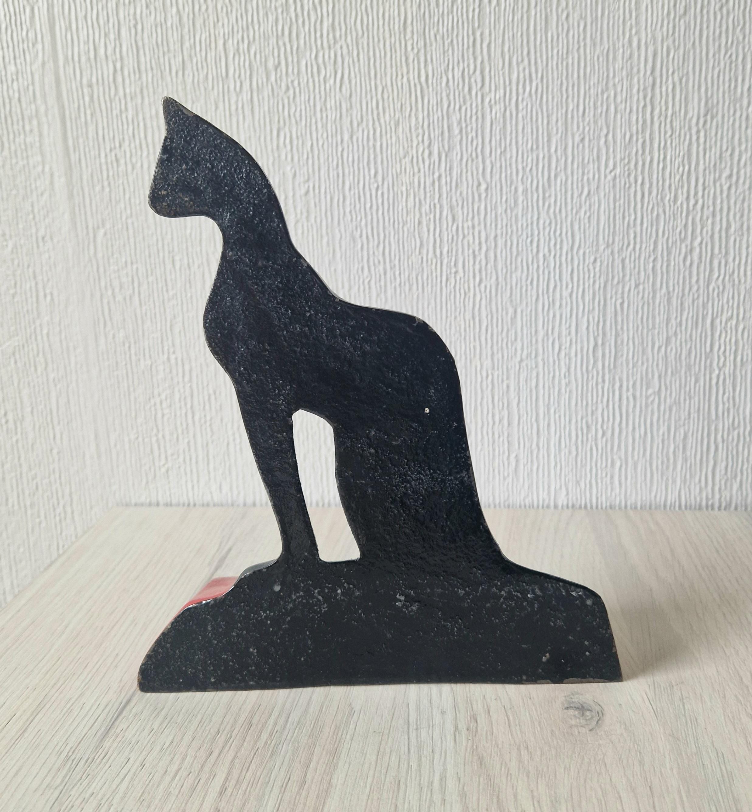 Antique Rare Cast Iron Art Deco Black Sitting Cat Doorstop